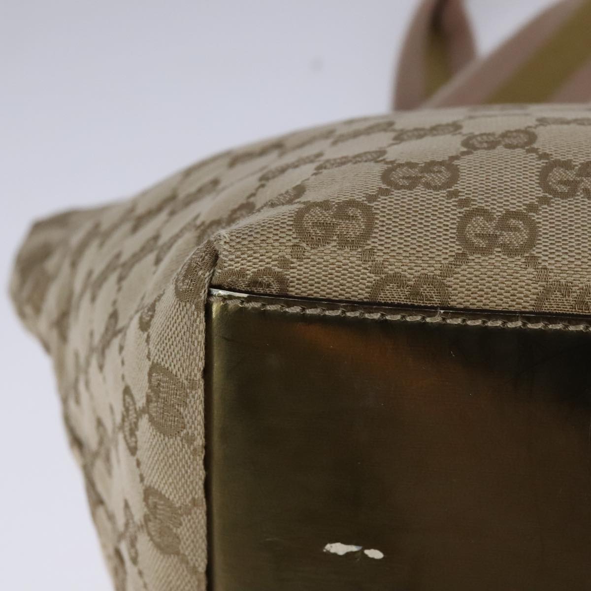 GUCCI GG Canvas Sherry Line Tote Bag Beige Gold pink 131230 Auth ki5389