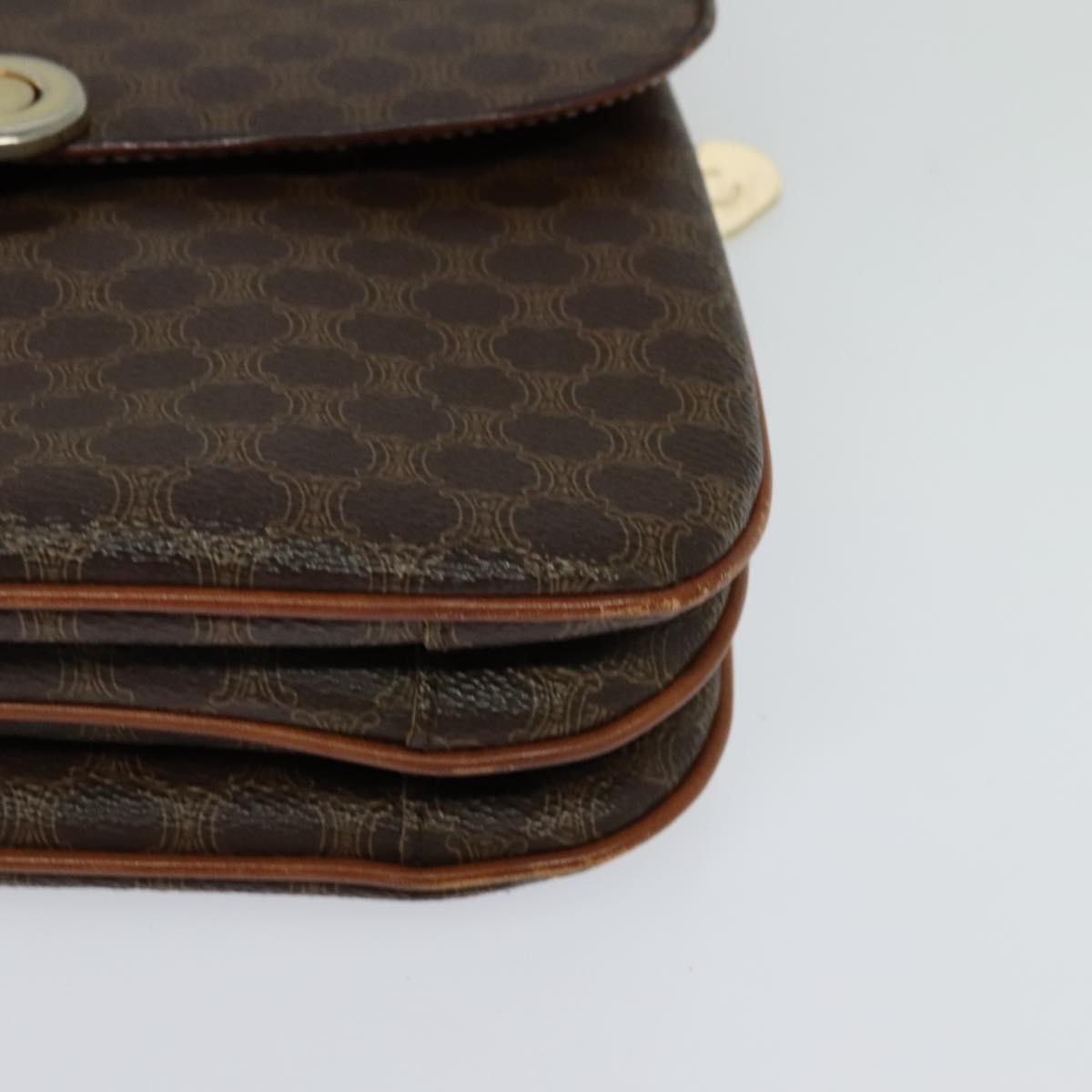 CELINE Macadam Canvas Shoulder Bag PVC Leather Brown Auth ki5395