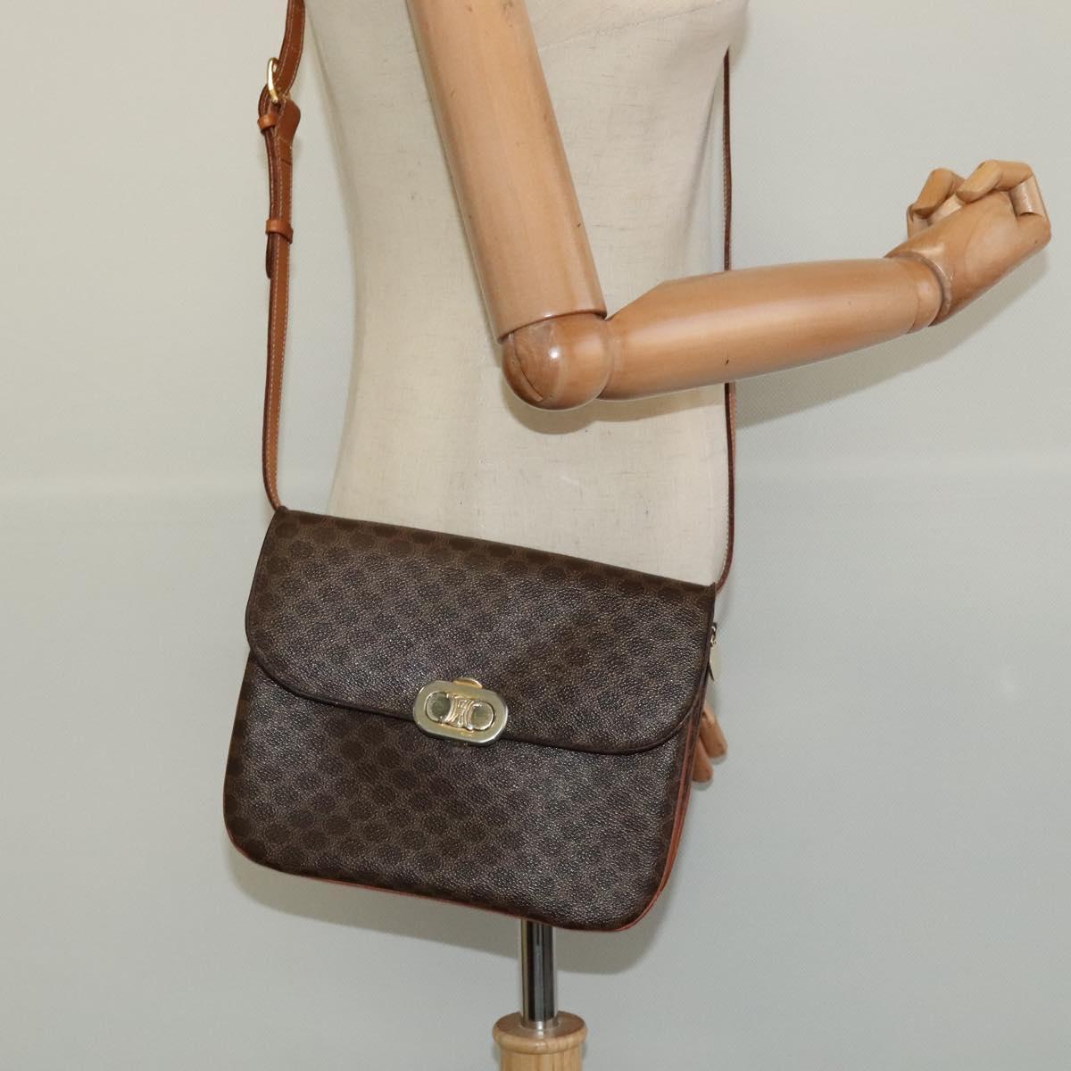 CELINE Macadam Canvas Shoulder Bag PVC Leather Brown Auth ki5395