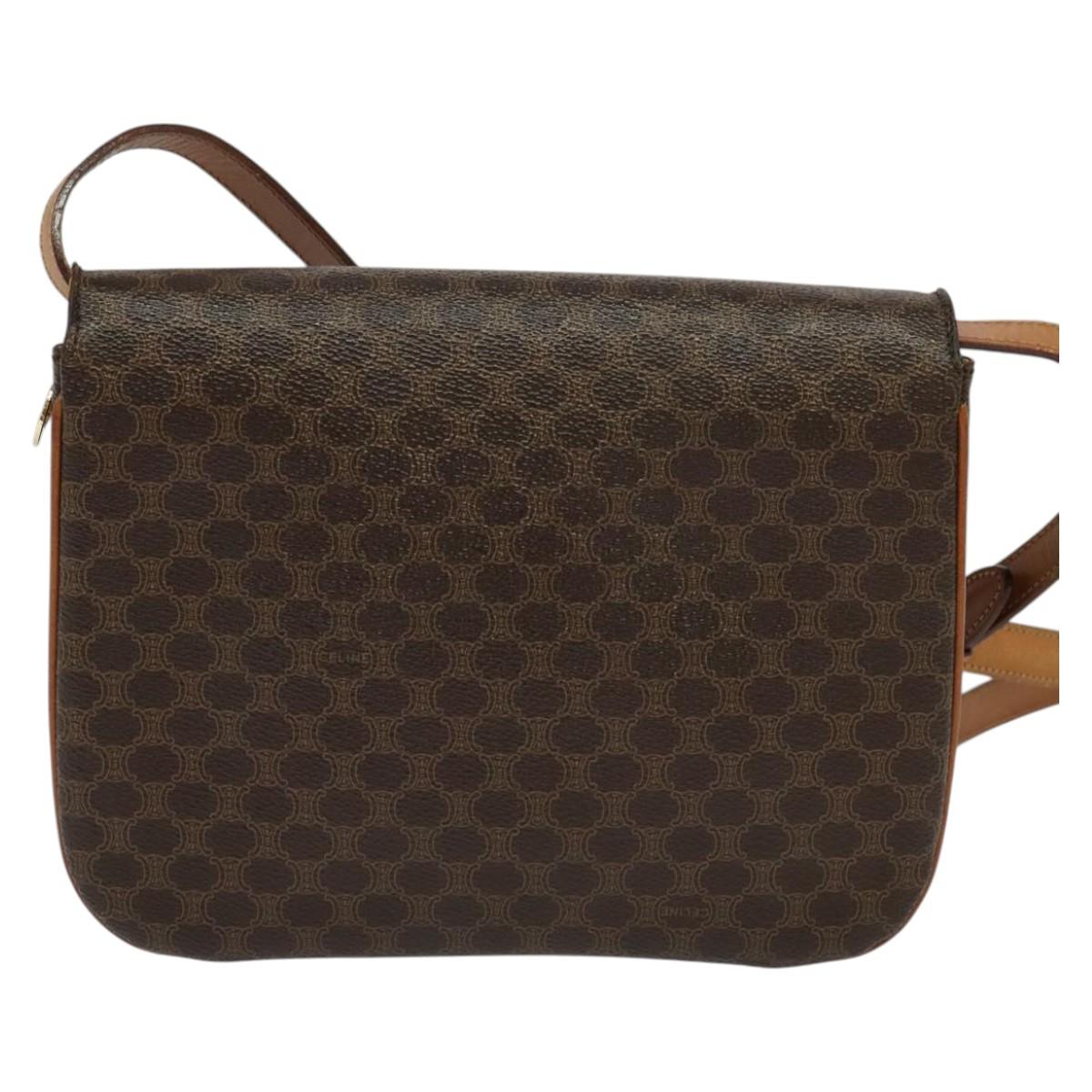 CELINE Macadam Canvas Shoulder Bag PVC Leather Brown Auth ki5395