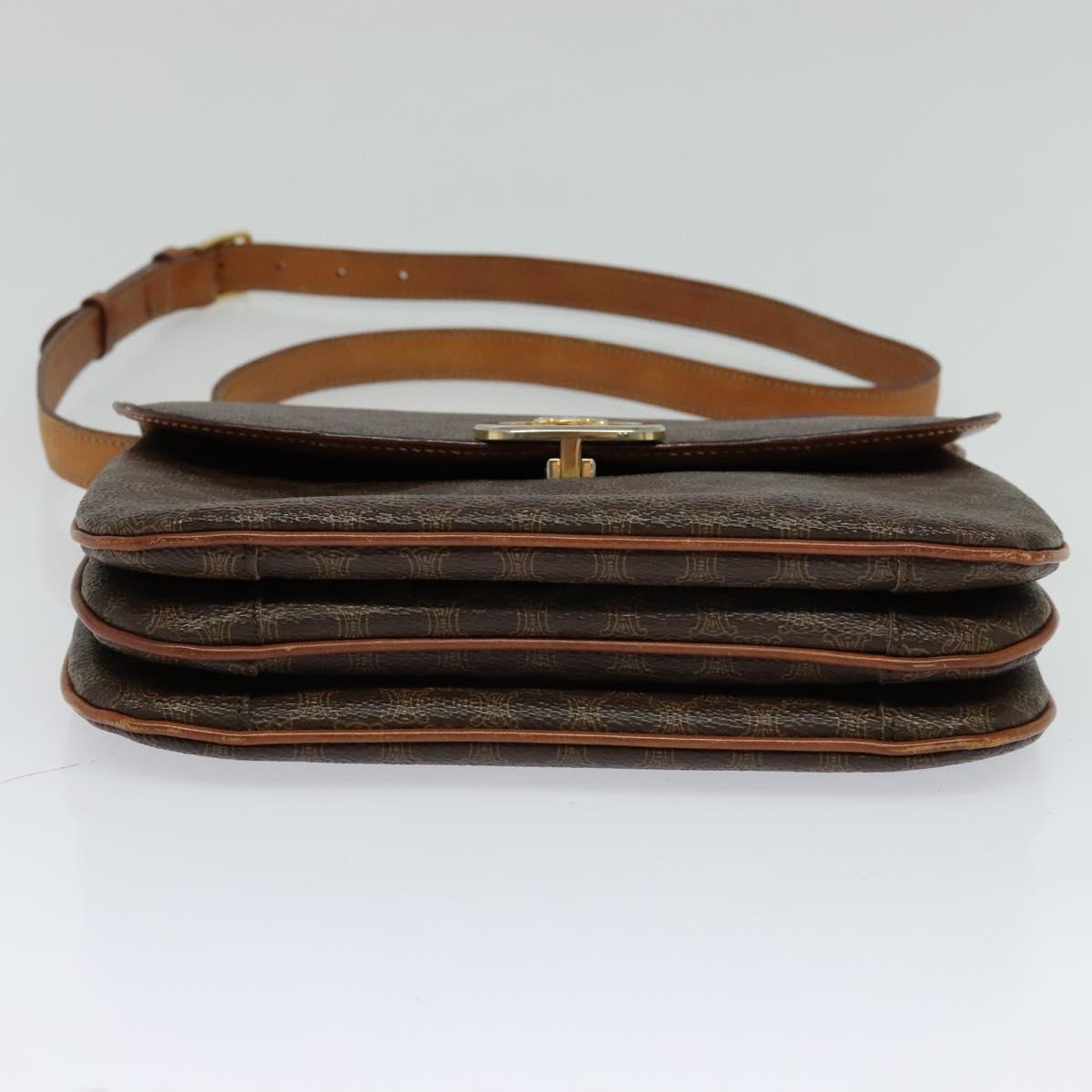 CELINE Macadam Canvas Shoulder Bag PVC Leather Brown Auth ki5395