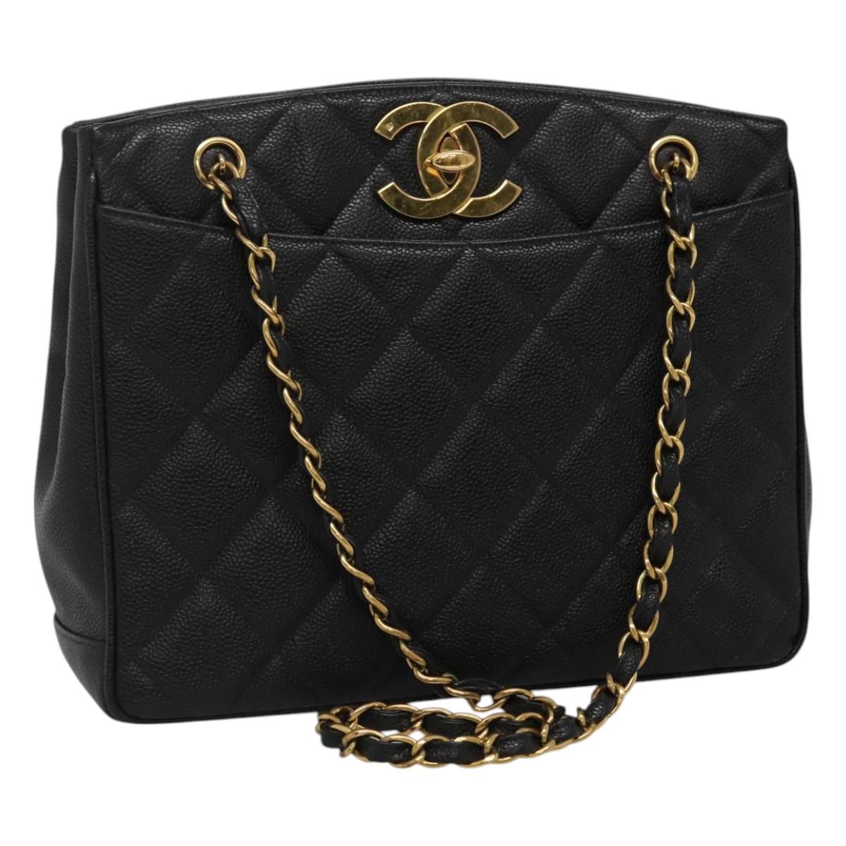CHANEL Matelasse Chain Shoulder Bag Calf Skin Black Gold CC Auth ki5432