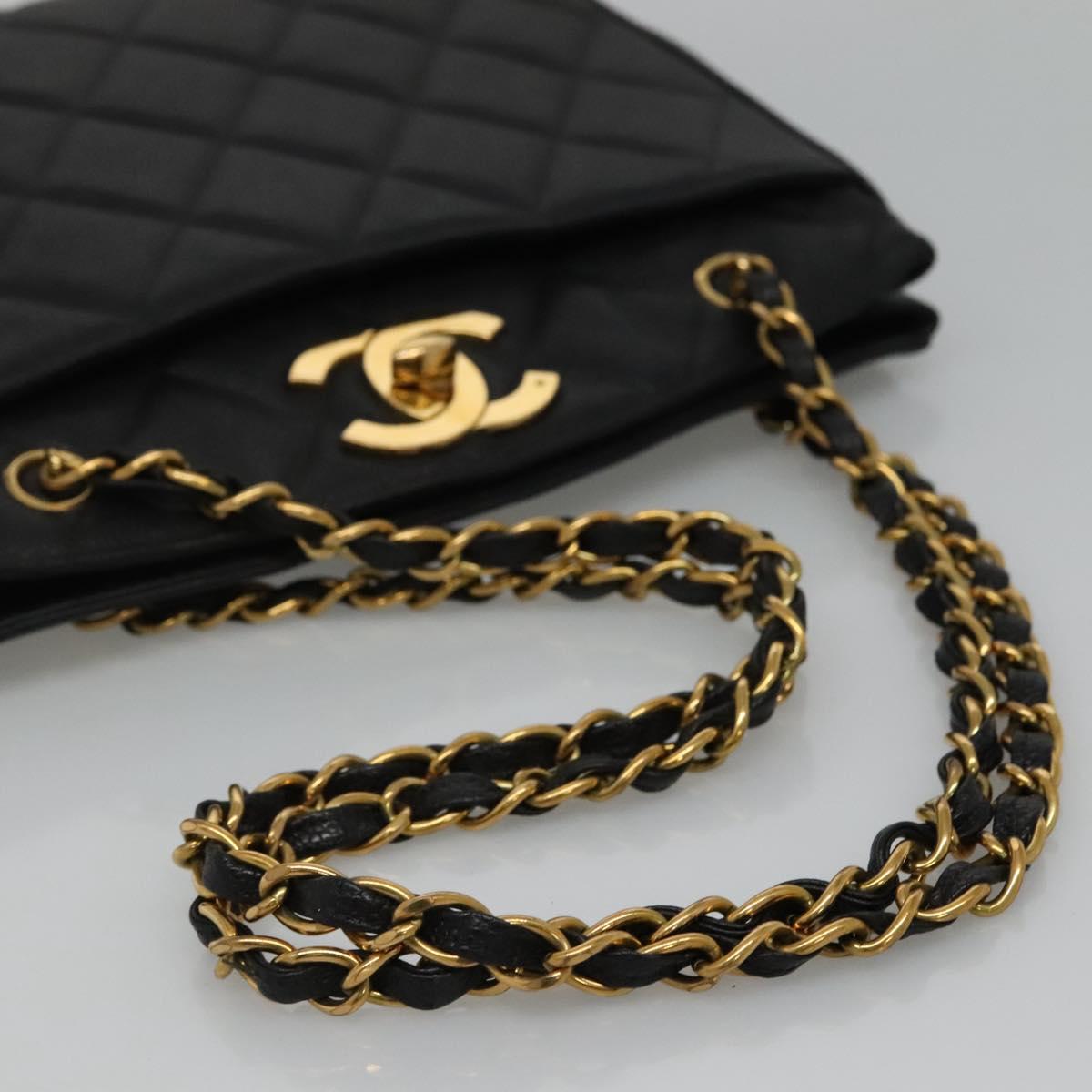 CHANEL Matelasse Chain Shoulder Bag Calf Skin Black Gold CC Auth ki5432
