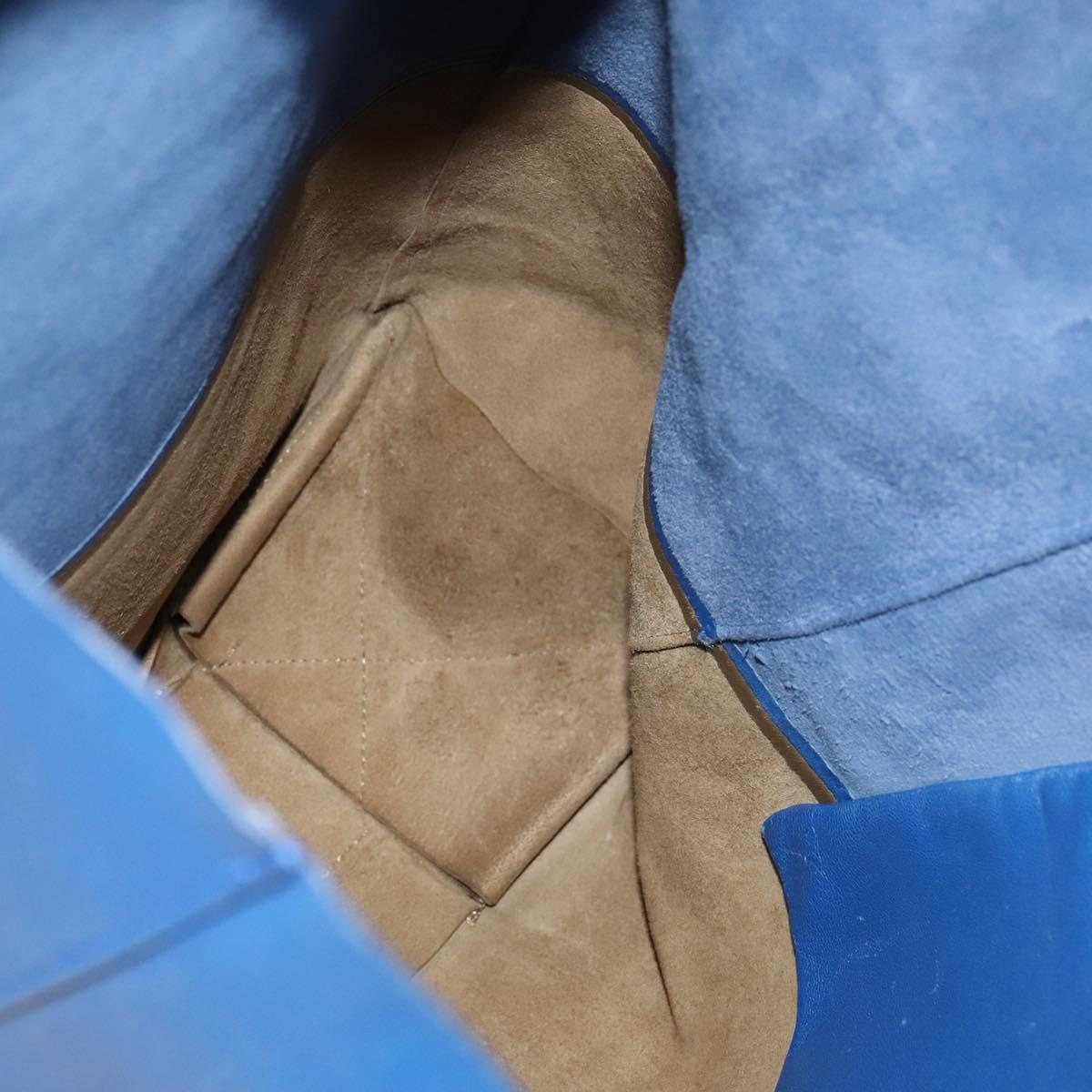 CELINE Vertical Cabas Hand Bag Leather Blue Brown Auth ki5445