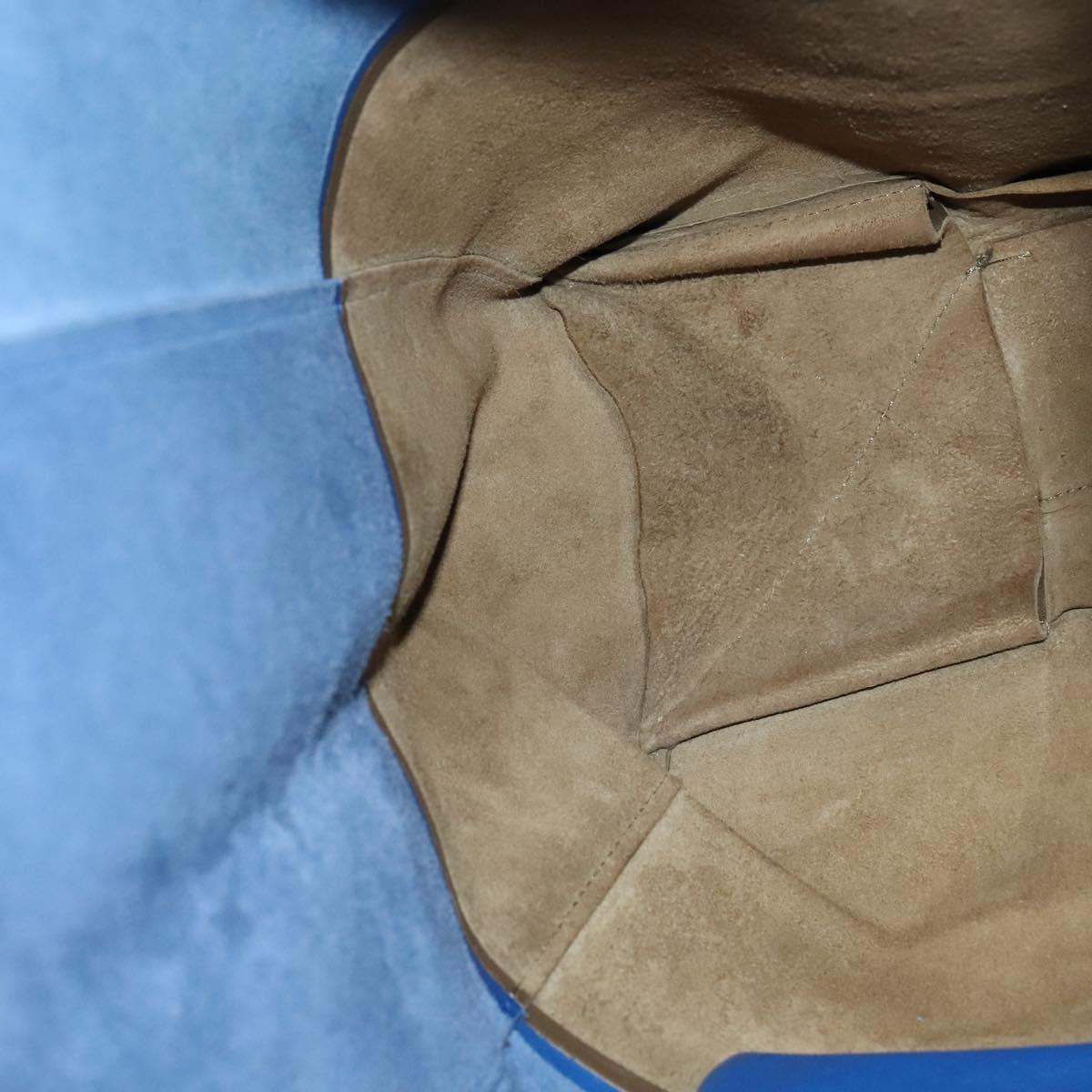 CELINE Vertical Cabas Hand Bag Leather Blue Brown Auth ki5445