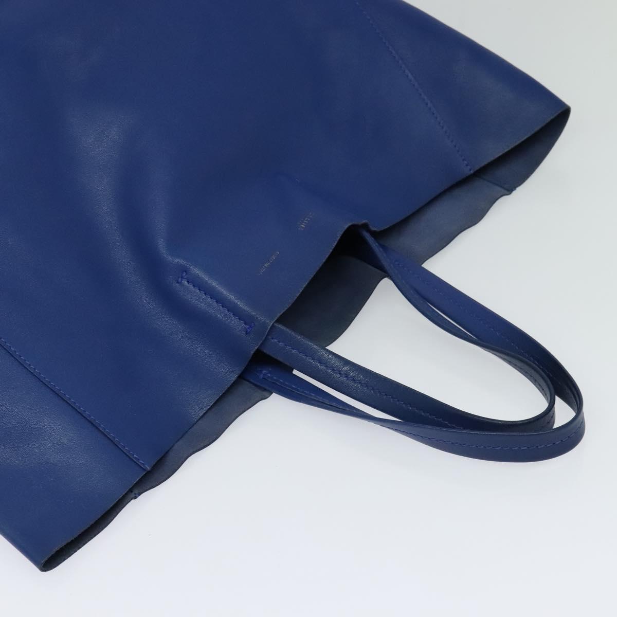 CELINE Vertical Cabas Hand Bag Leather Blue Brown Auth ki5445