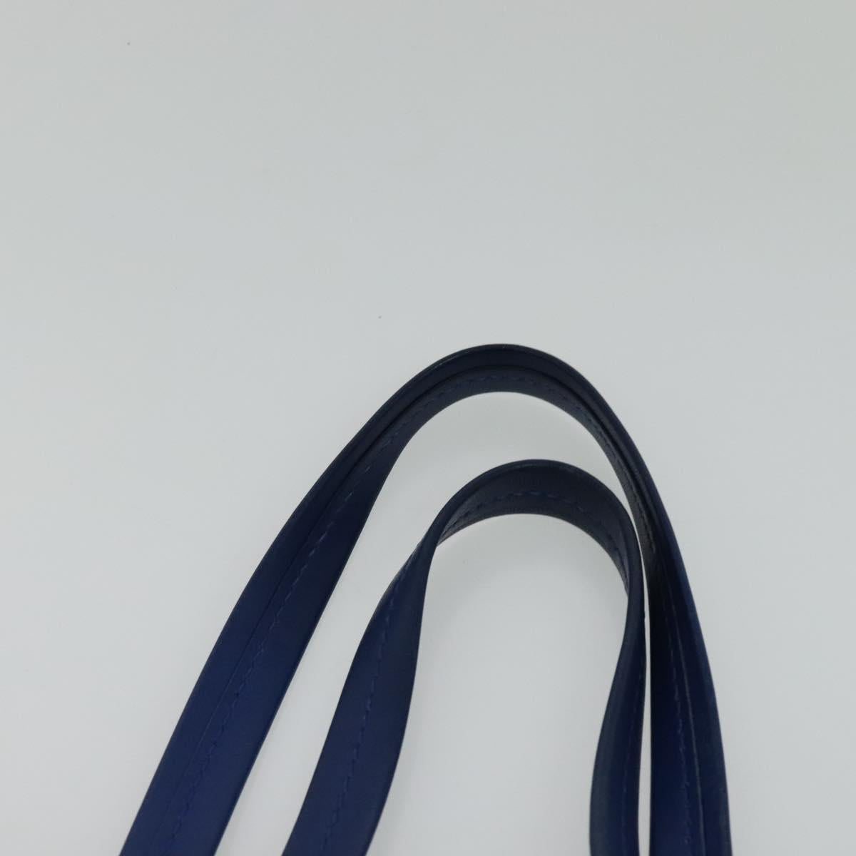 CELINE Vertical Cabas Hand Bag Leather Blue Brown Auth ki5445