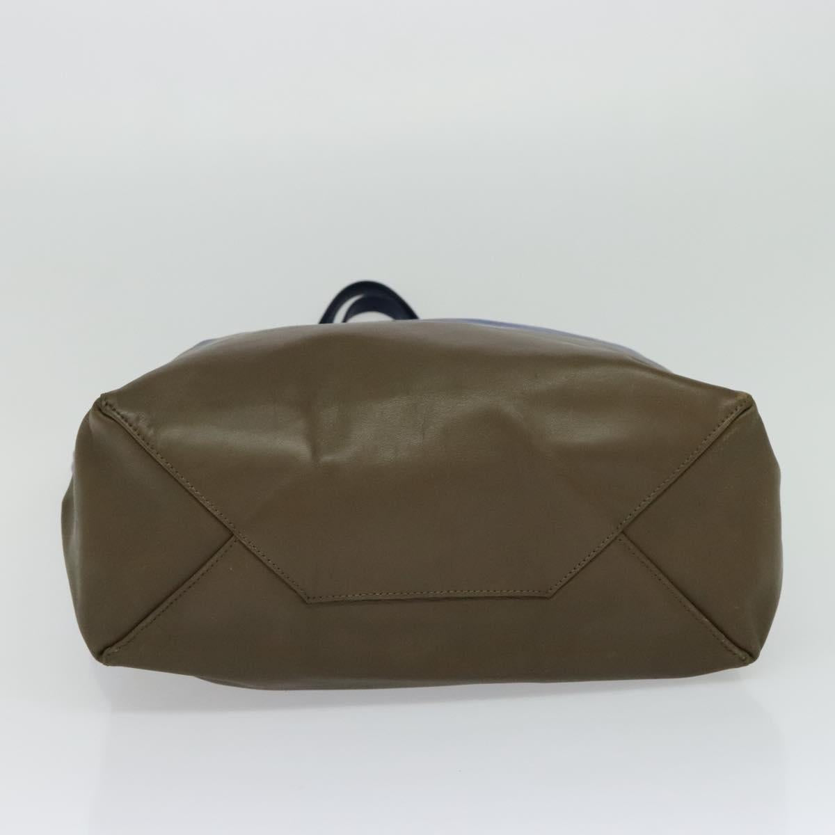 CELINE Vertical Cabas Hand Bag Leather Blue Brown Auth ki5445