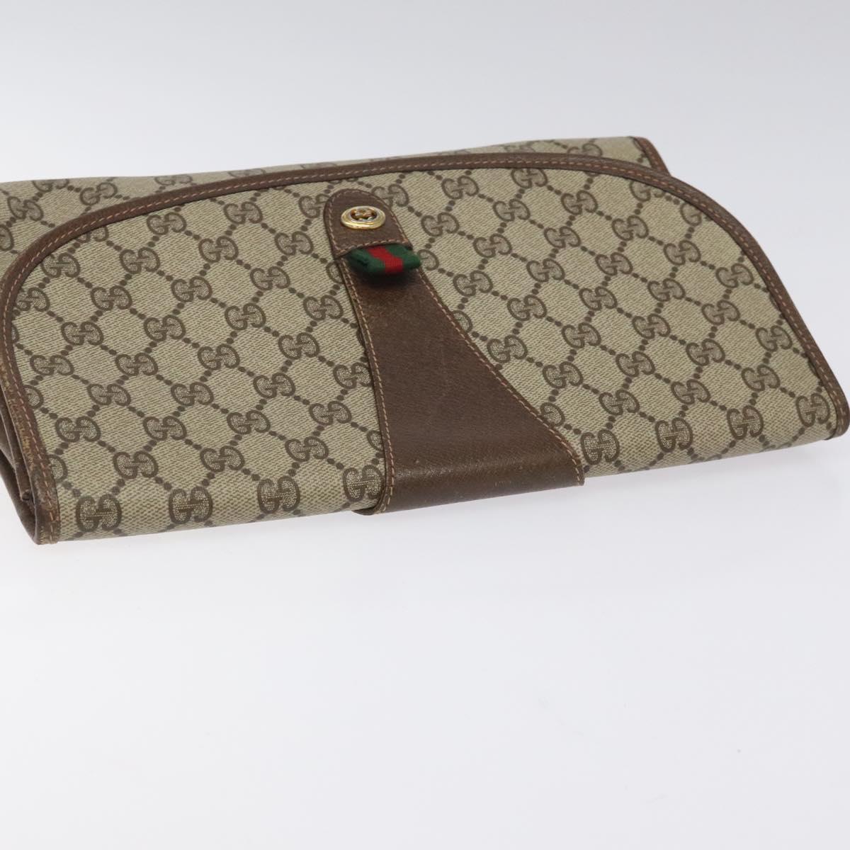 GUCCI GG Supreme Web Sherry Line Clutch Bag PVC Beige Red 156 01 031 Auth ki5446