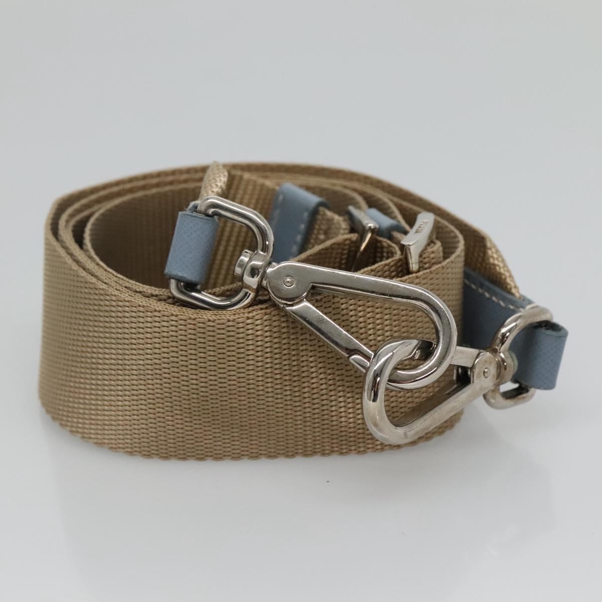 PRADA Shoulder Bag Nylon Leather Beige Auth ki5455