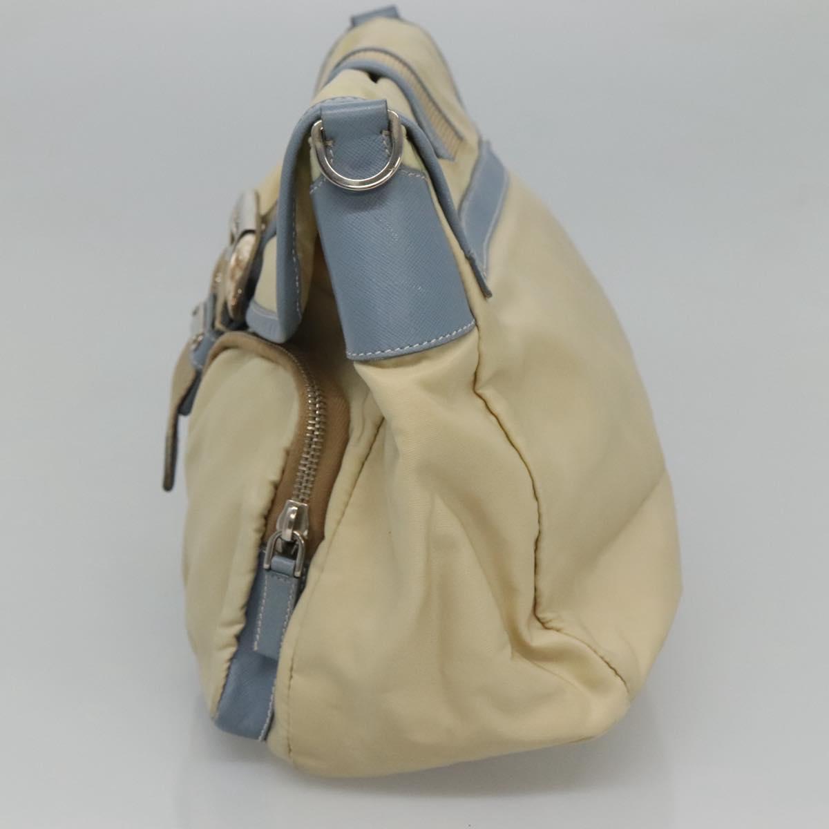 PRADA Shoulder Bag Nylon Leather Beige Auth ki5455
