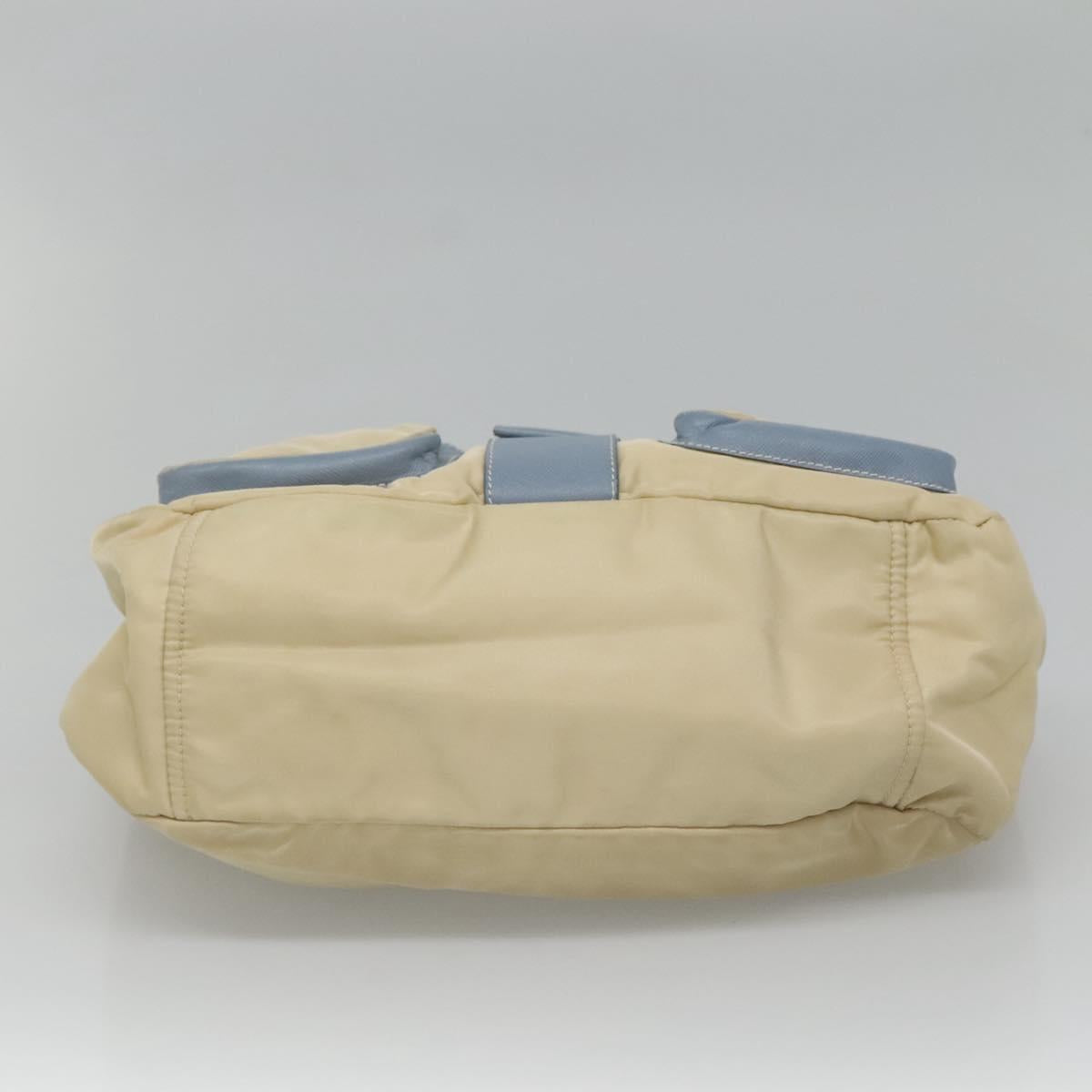 PRADA Shoulder Bag Nylon Leather Beige Auth ki5455