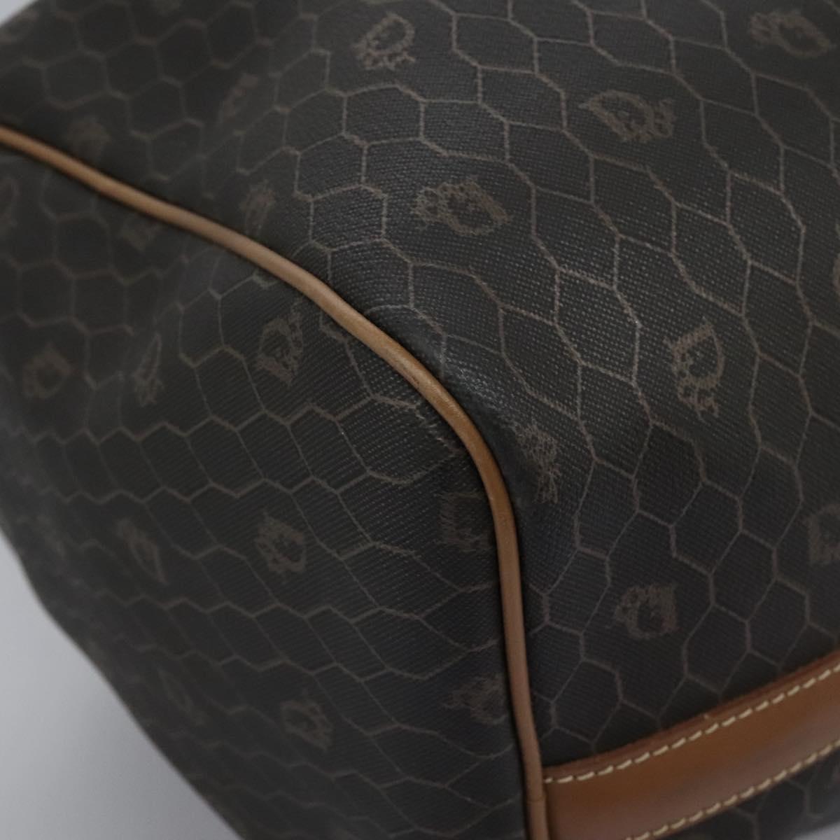 Christian Dior Honeycomb Canvas Boston Bag PVC Leather Black Auth ki5469