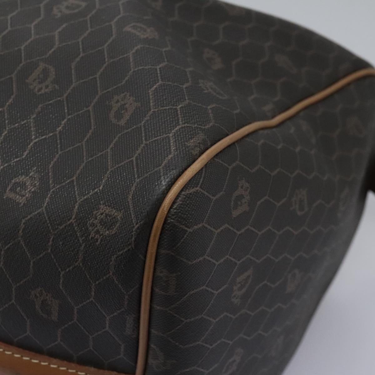 Christian Dior Honeycomb Canvas Boston Bag PVC Leather Black Auth ki5469