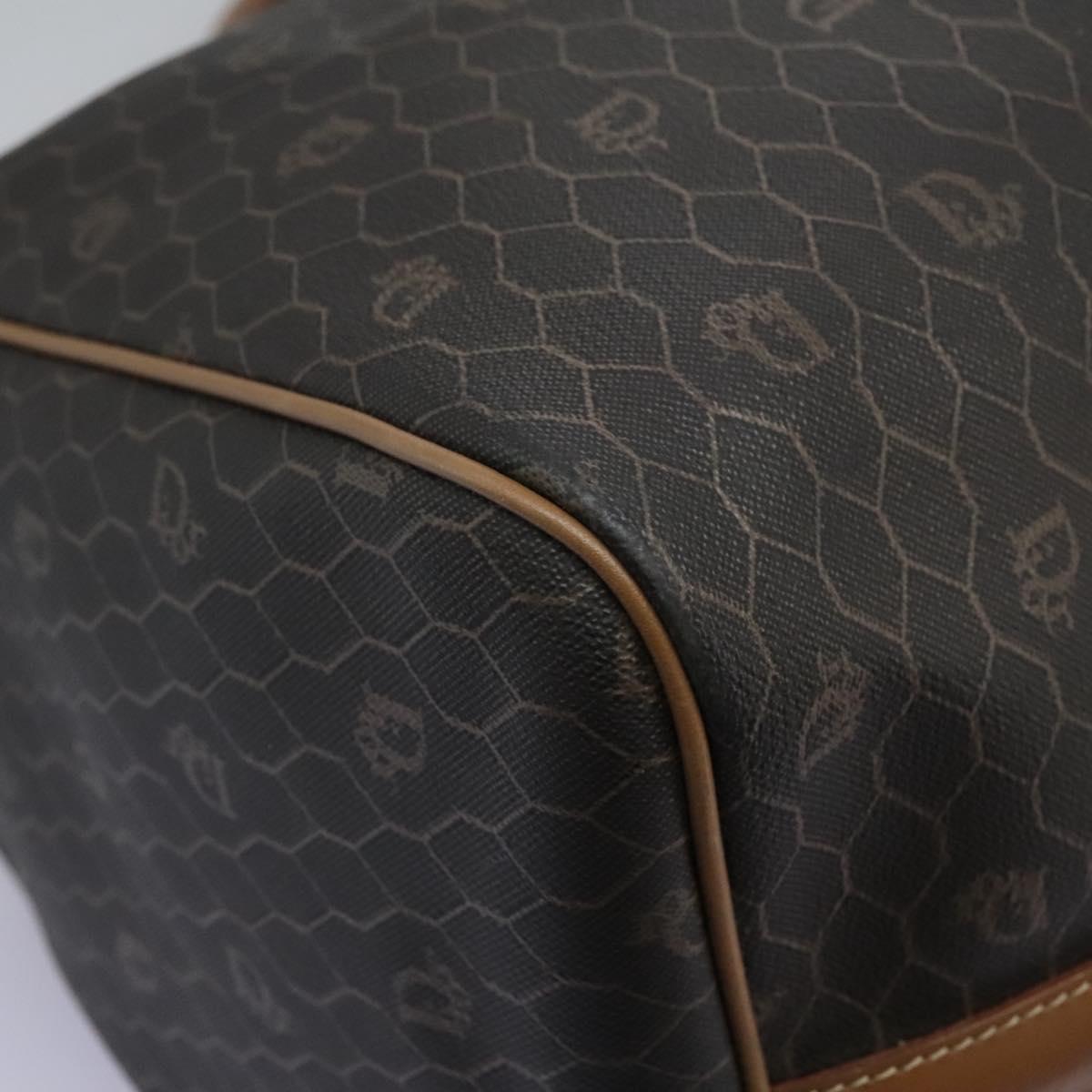 Christian Dior Honeycomb Canvas Boston Bag PVC Leather Black Auth ki5469