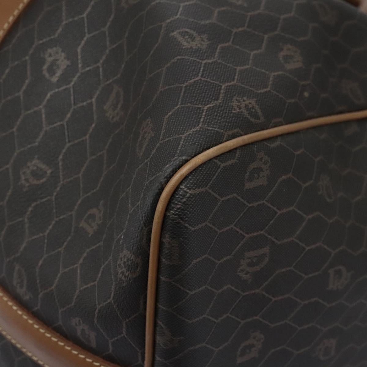 Christian Dior Honeycomb Canvas Boston Bag PVC Leather Black Auth ki5469