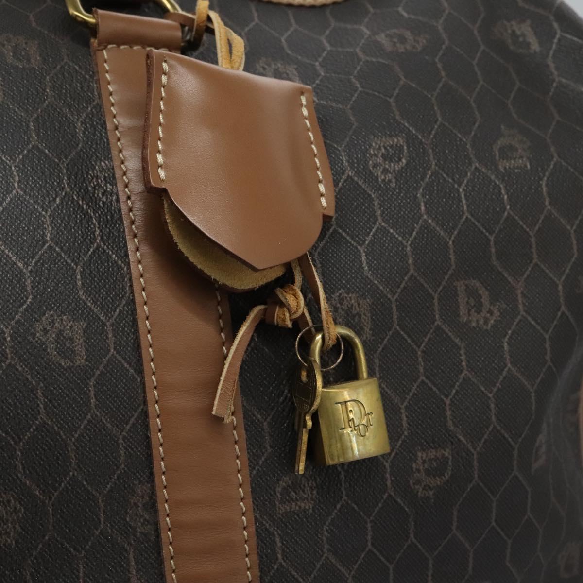 Christian Dior Honeycomb Canvas Boston Bag PVC Leather Black Auth ki5469