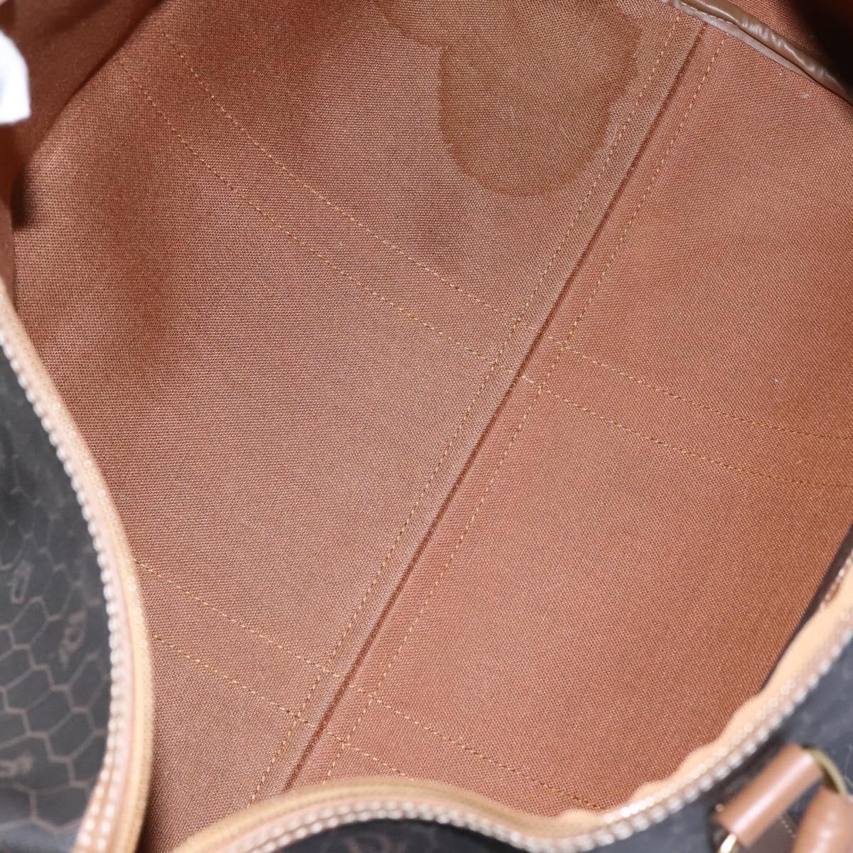 Christian Dior Honeycomb Canvas Boston Bag PVC Leather Black Auth ki5469