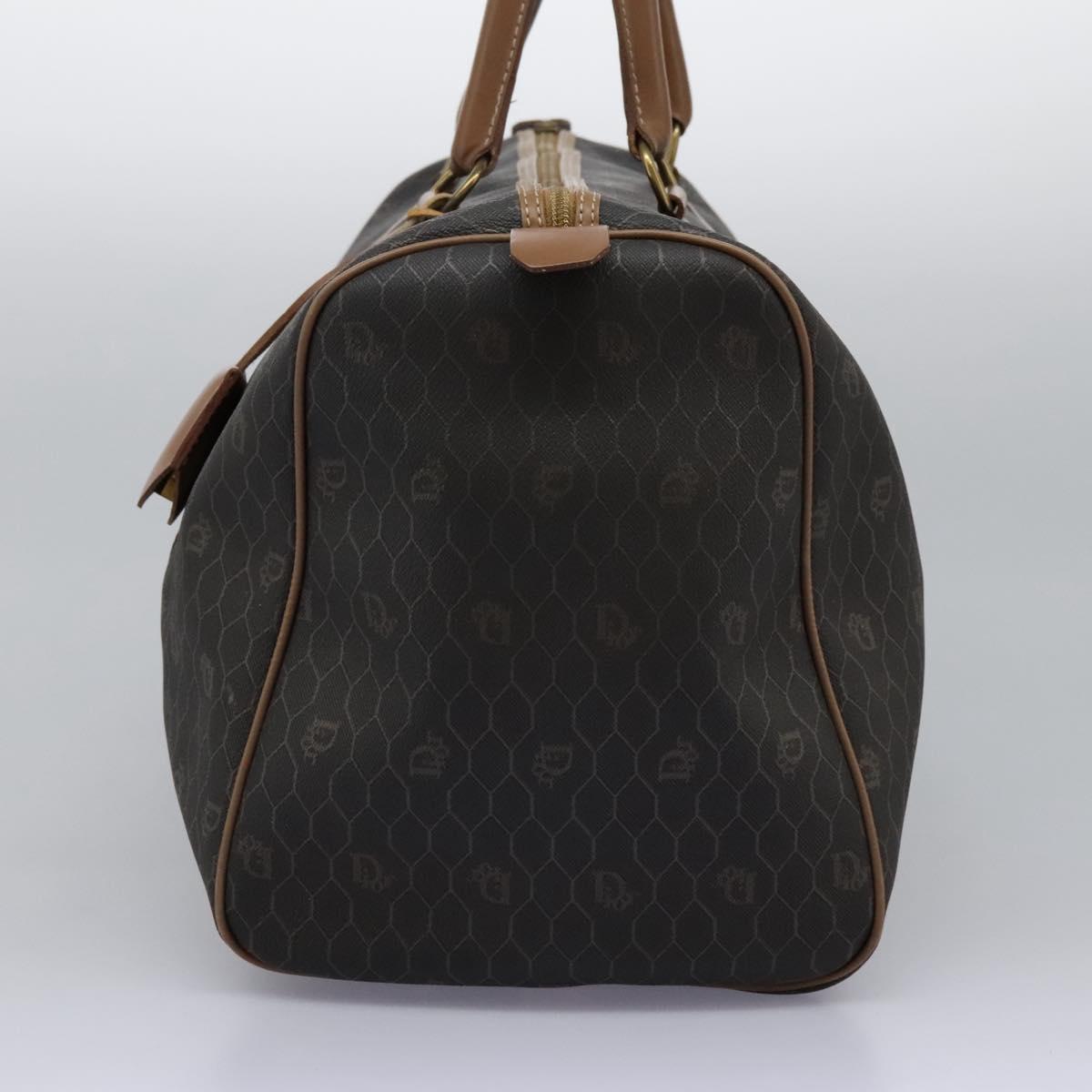 Christian Dior Honeycomb Canvas Boston Bag PVC Leather Black Auth ki5469