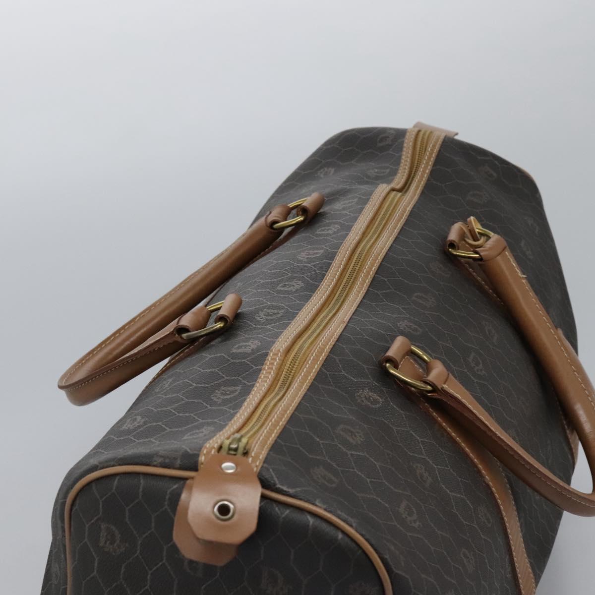 Christian Dior Honeycomb Canvas Boston Bag PVC Leather Black Auth ki5469