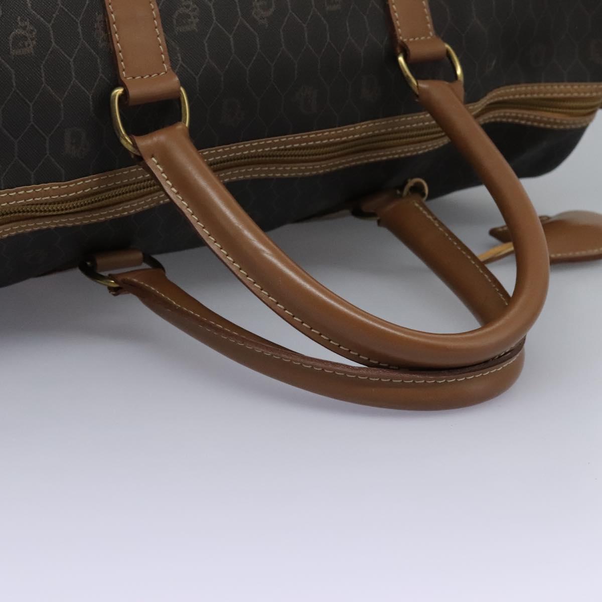 Christian Dior Honeycomb Canvas Boston Bag PVC Leather Black Auth ki5469