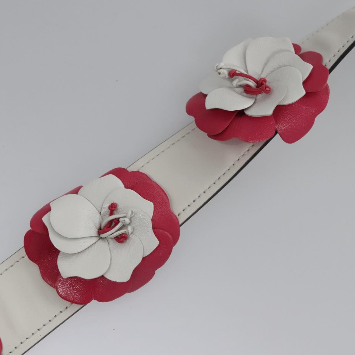 PRADA Flower Shoulder Strap Leather 40.2"""" White Auth ki5474V