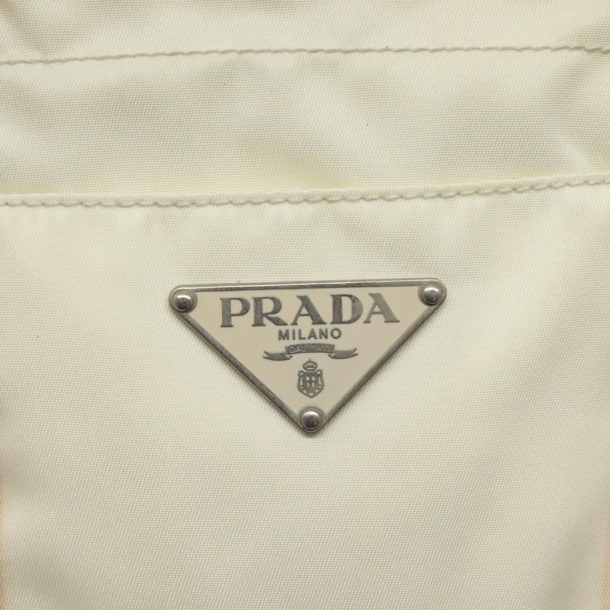 PRADA Hand Bag Nylon White Silver Auth ki5482