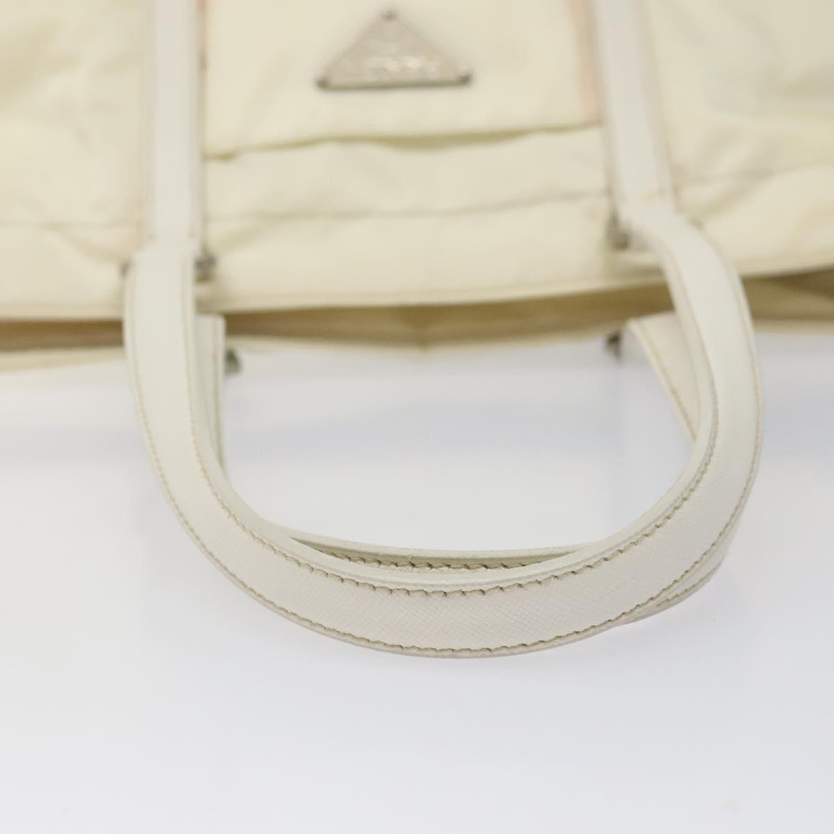 PRADA Hand Bag Nylon White Silver Auth ki5482