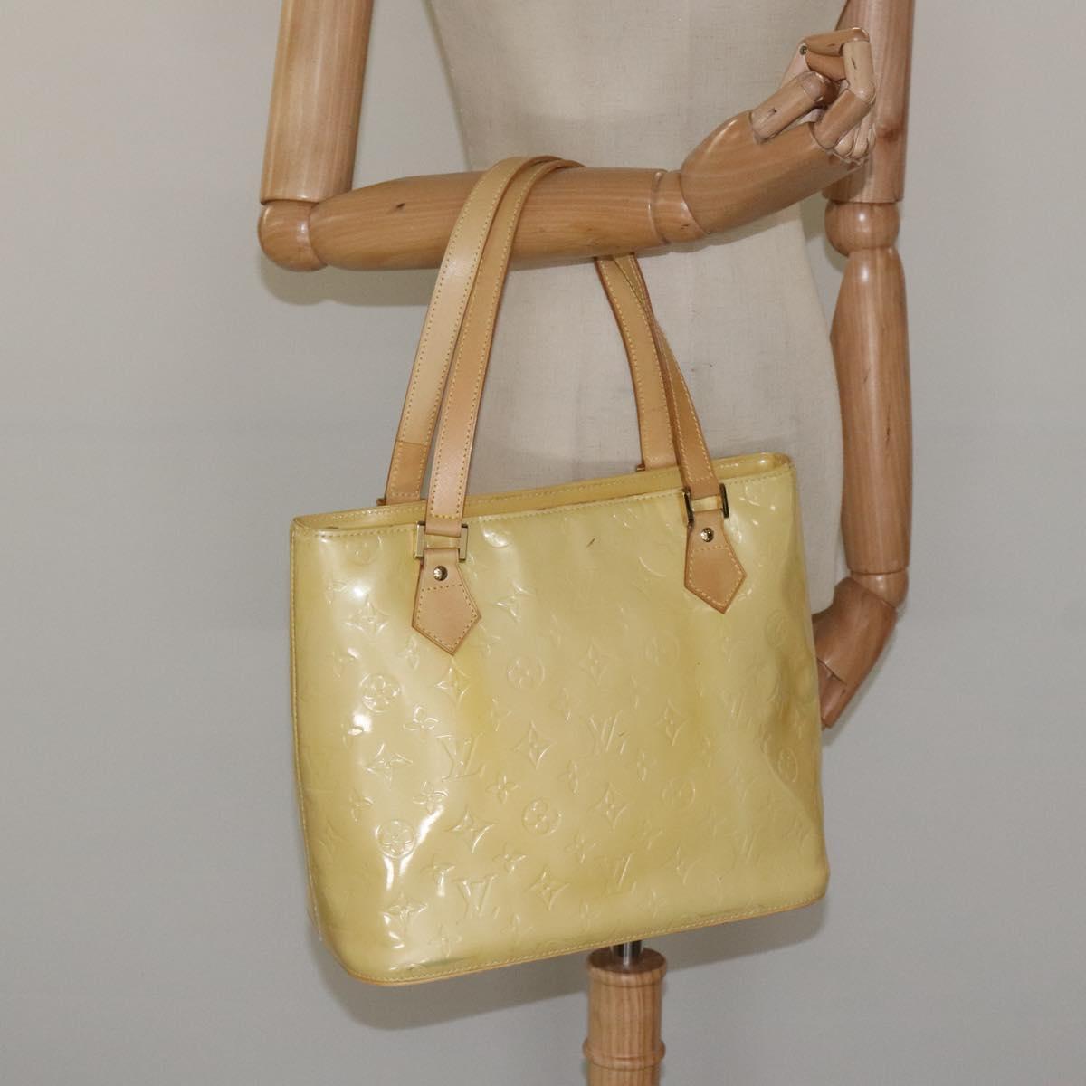 LOUIS VUITTON Monogram Vernis Houston Hand Bag Lime Yellow M91055 LV Auth ki5489