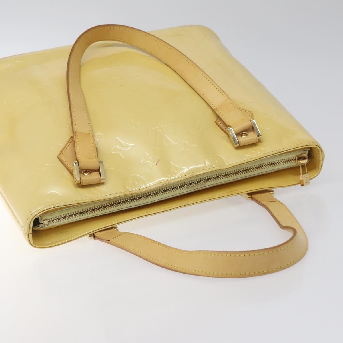 LOUIS VUITTON Monogram Vernis Houston Hand Bag Lime Yellow M91055 LV Auth ki5489