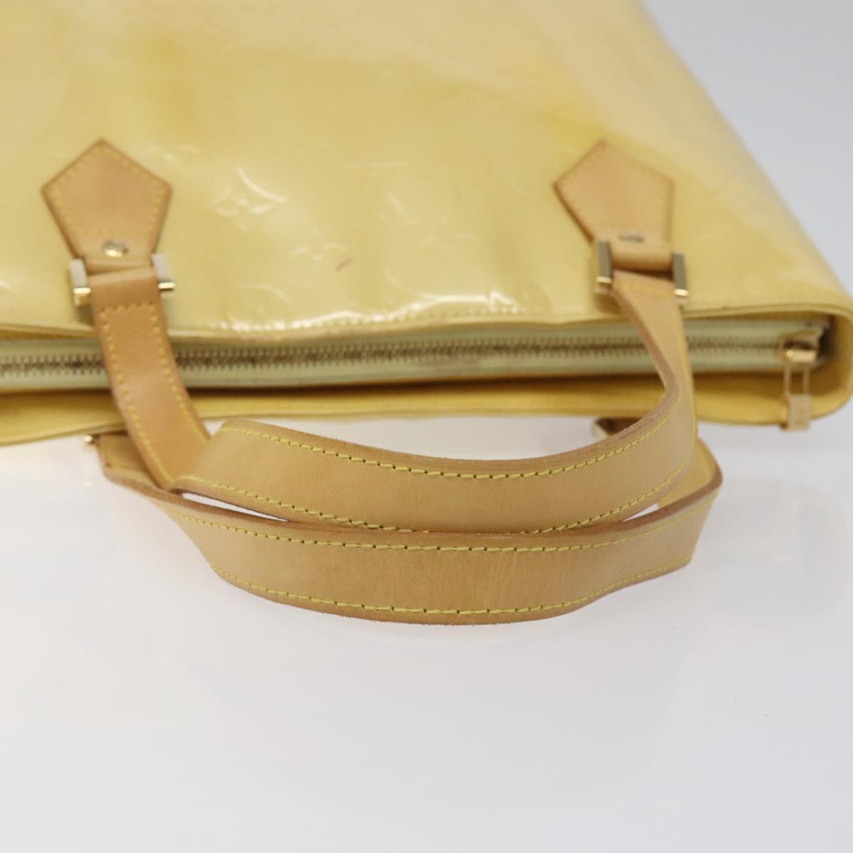 LOUIS VUITTON Monogram Vernis Houston Hand Bag Lime Yellow M91055 LV Auth ki5489