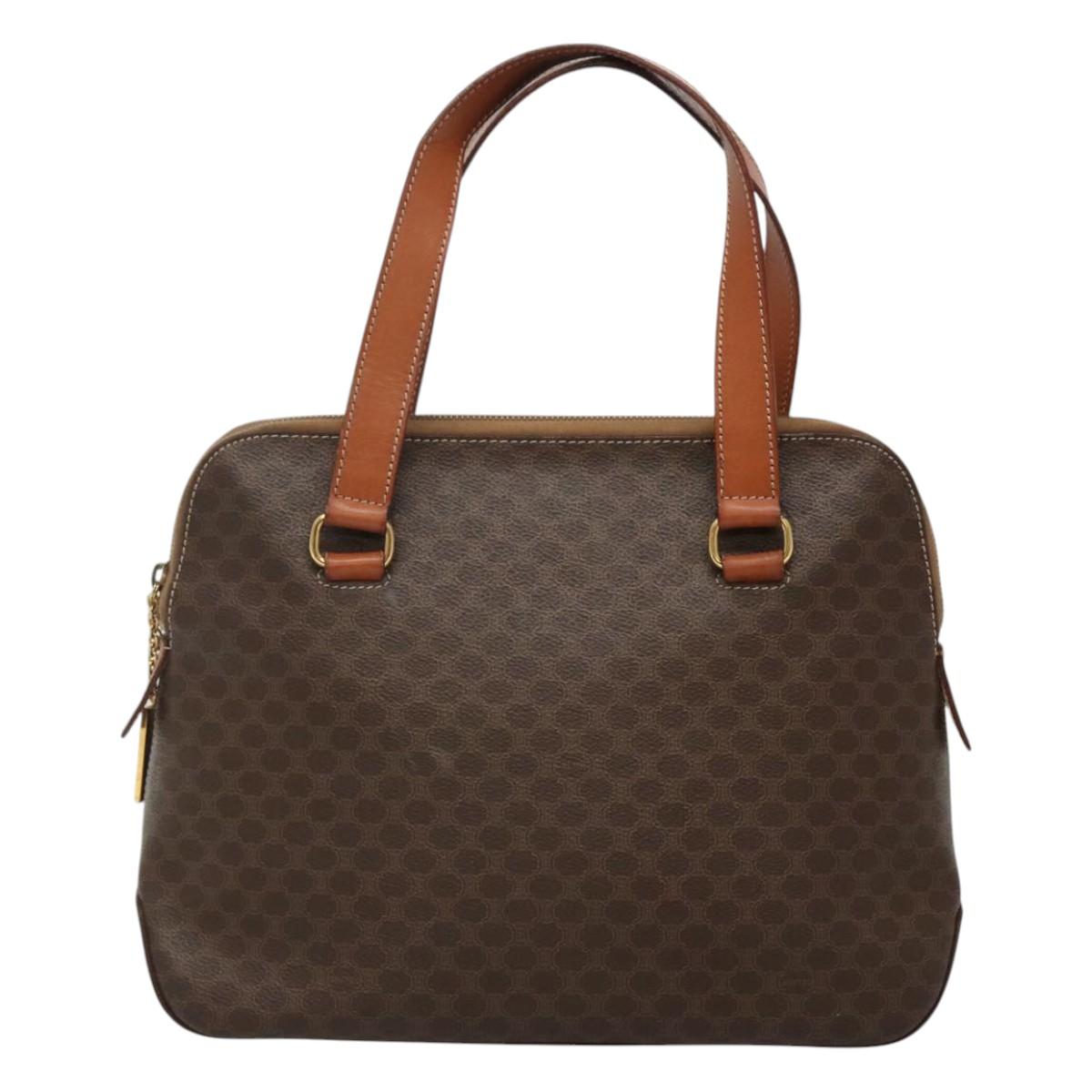 CELINE Macadam Canvas Hand Bag PVC Leather 2way Gold Brown Auth ki5507V