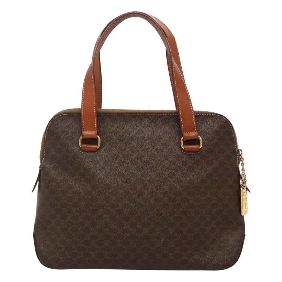 CELINE Macadam Canvas Hand Bag PVC Leather 2way Gold Brown Auth ki5507V