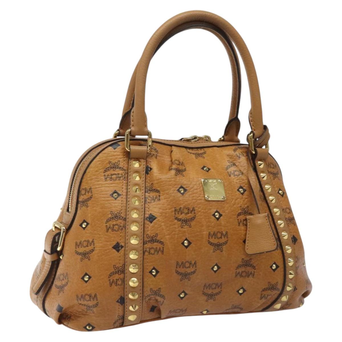 MCM Vicetos Logogram Hand Bag PVC Leather Brown Gold Auth ki5520