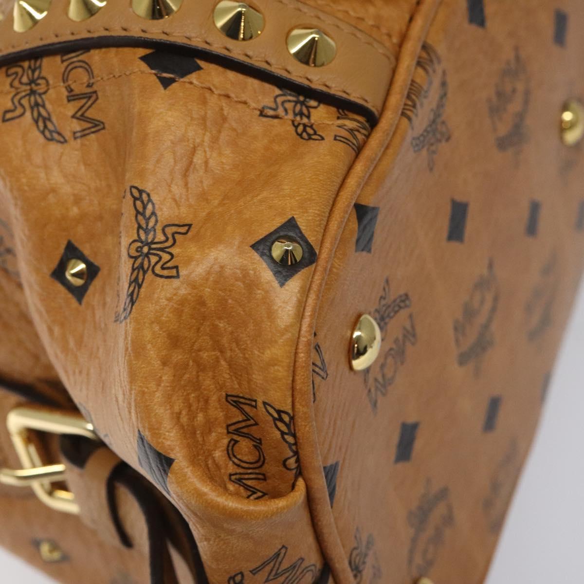 MCM Vicetos Logogram Hand Bag PVC Leather Brown Gold Auth ki5520