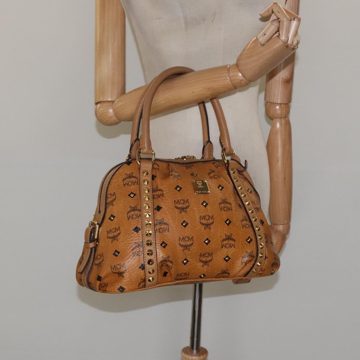 MCM Vicetos Logogram Hand Bag PVC Leather Brown Gold Auth ki5520