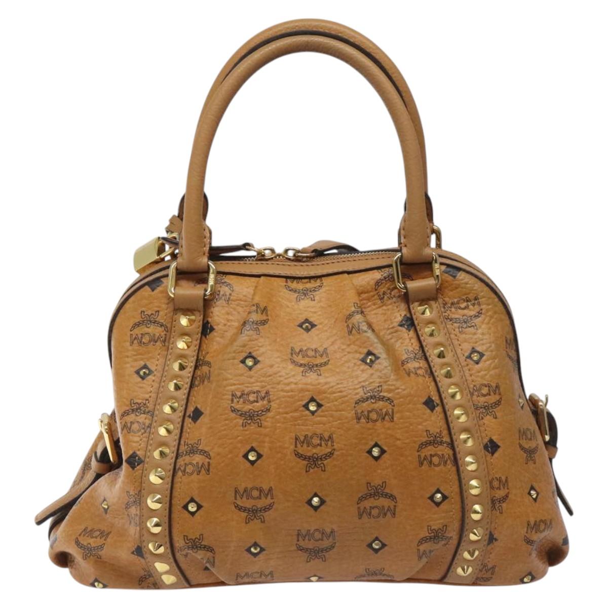 MCM Vicetos Logogram Hand Bag PVC Leather Brown Gold Auth ki5520