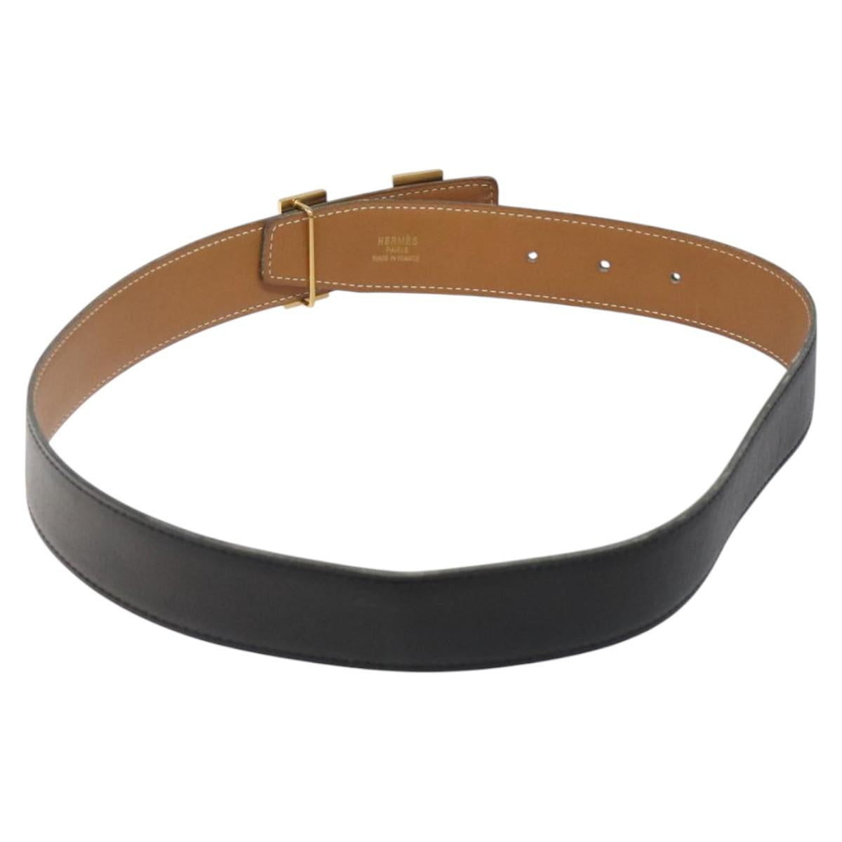 HERMES Twotone Constance H Belt Leather 31.1"" Black Auth ki5531
