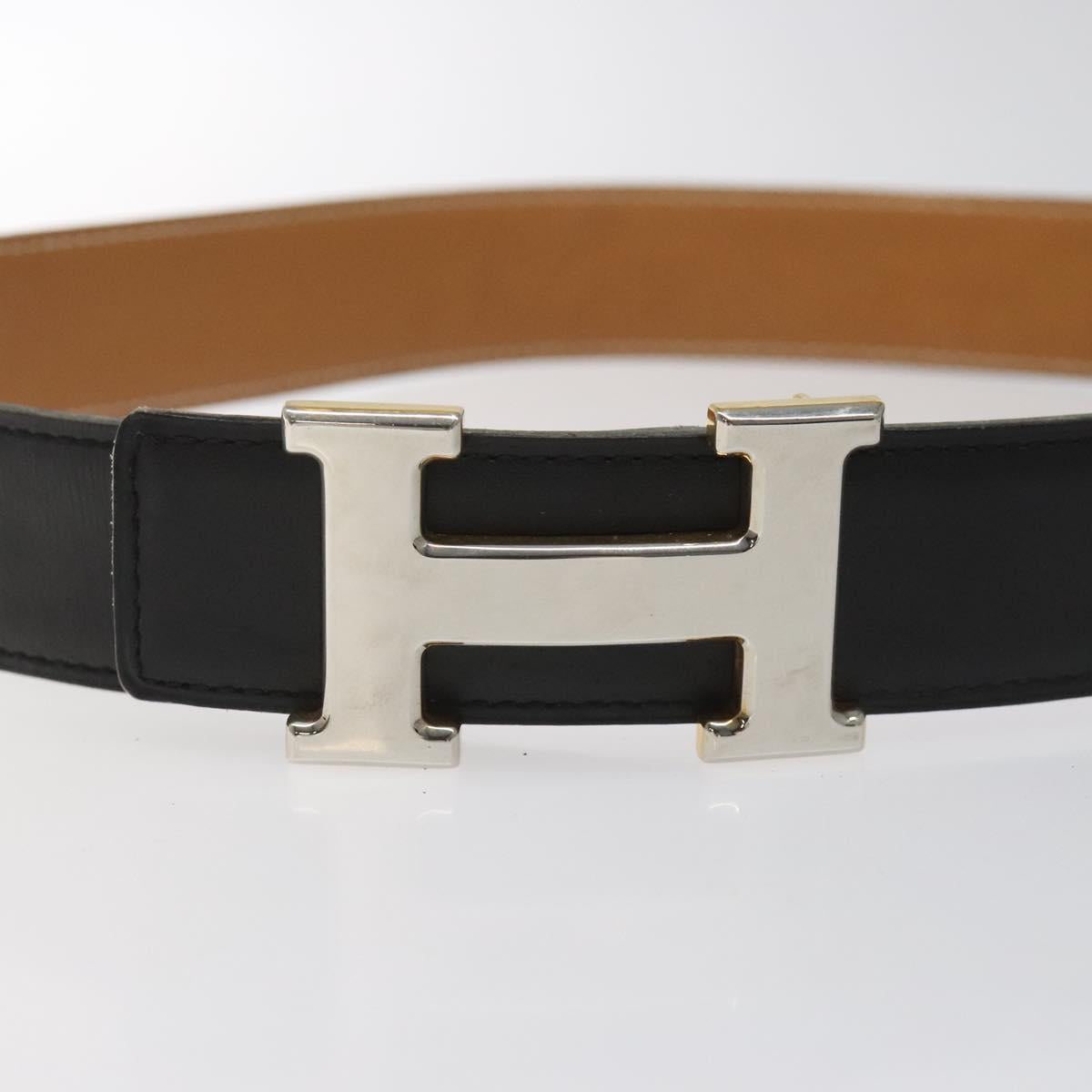 HERMES Twotone Constance H Belt Leather 31.1"" Black Auth ki5531