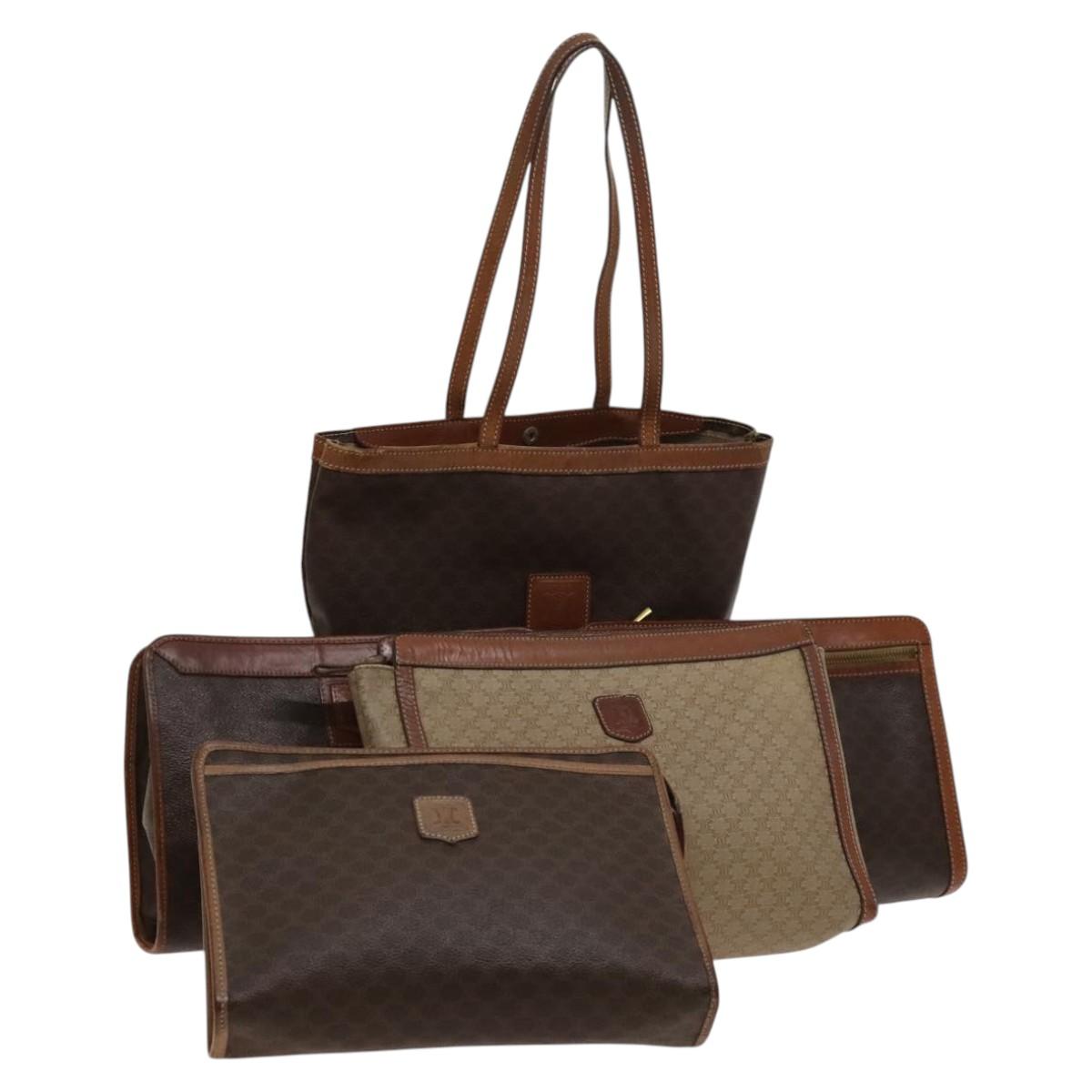 CELINE Macadam Canvas hand Clutch Bag PVC Leather 5Set Brown Beige Auth ki5555
