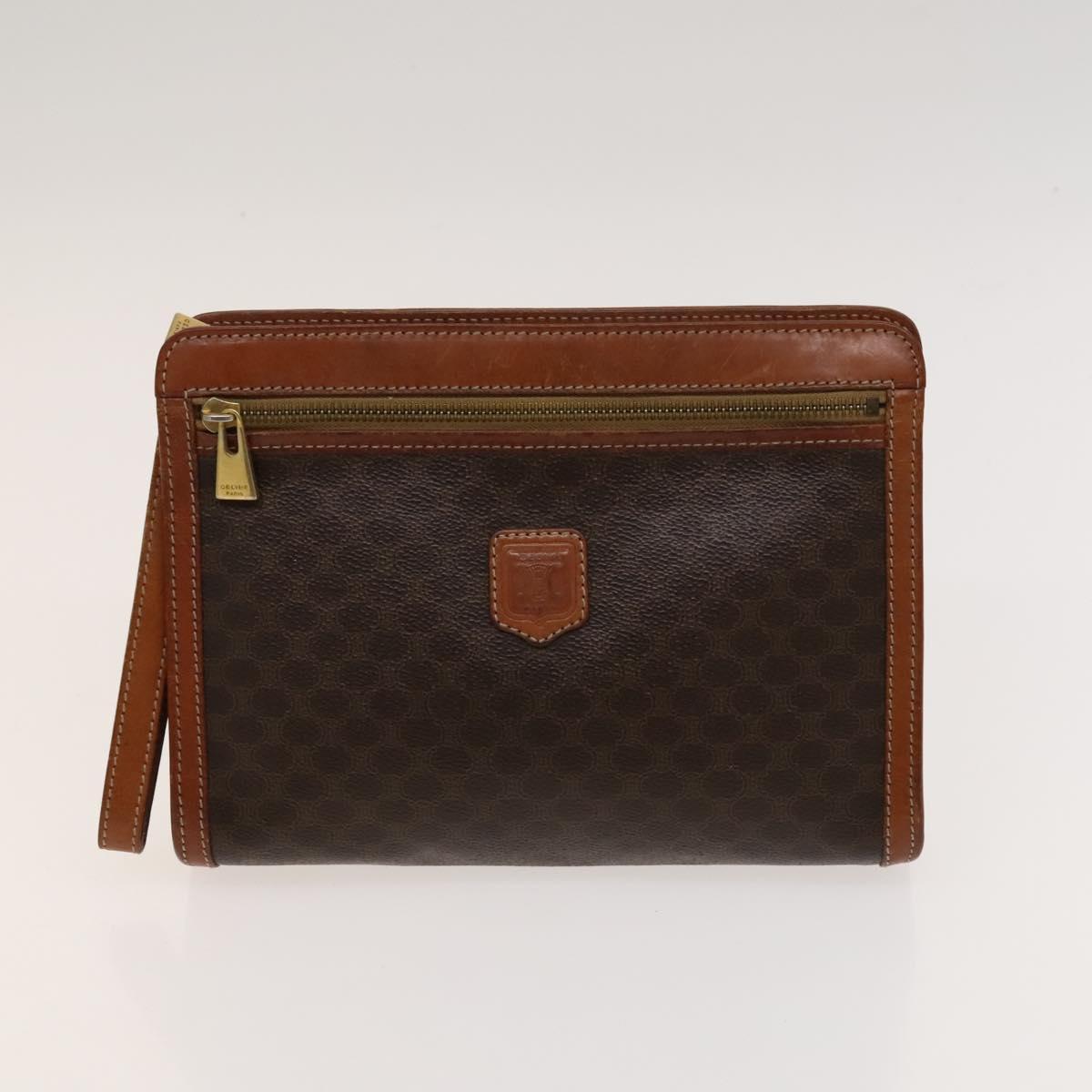 CELINE Macadam Canvas hand Clutch Bag PVC Leather 5Set Brown Beige Auth ki5555