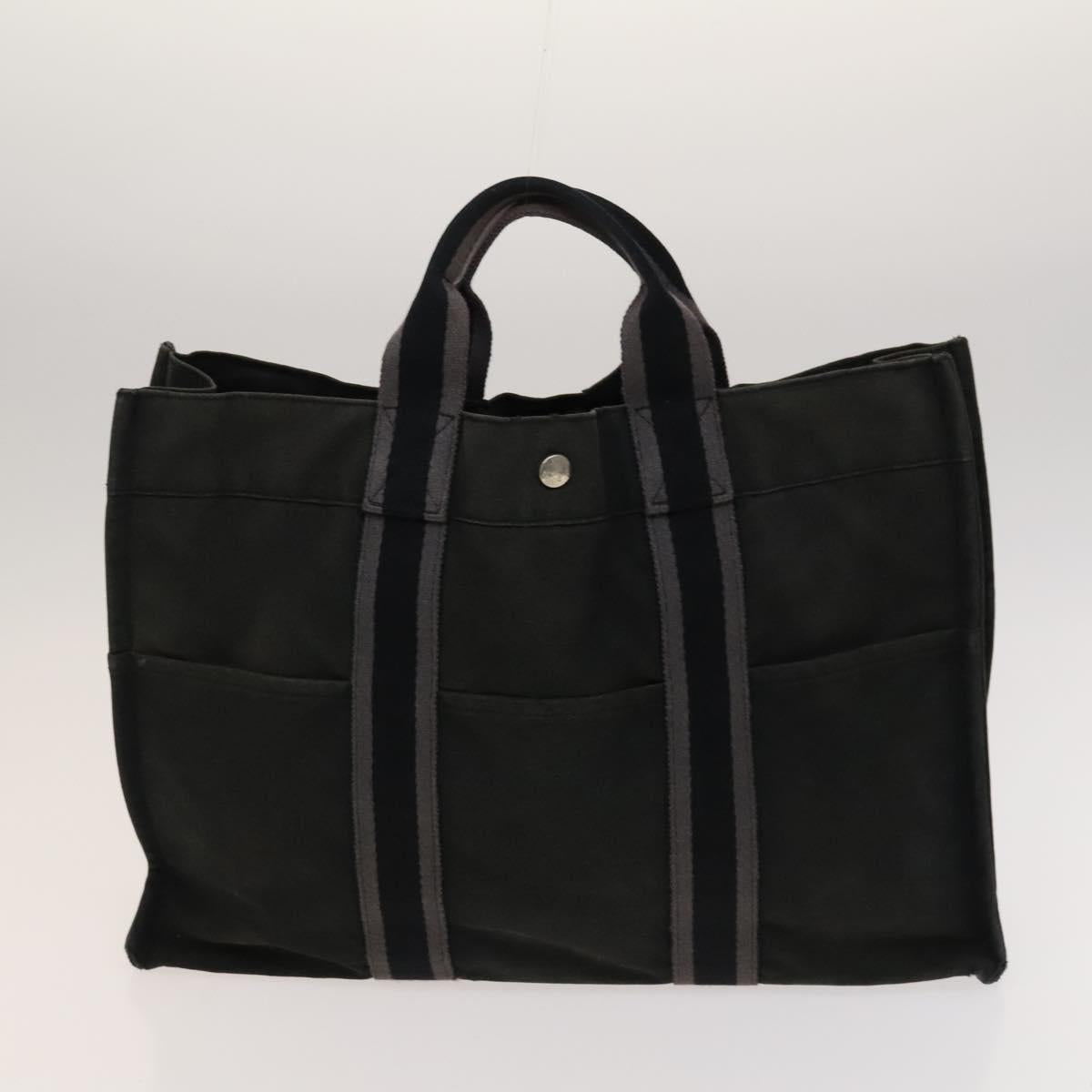 HERMES Fourre Tout Tote Bag Canvas 5Set Black Gray Red Auth ki5556