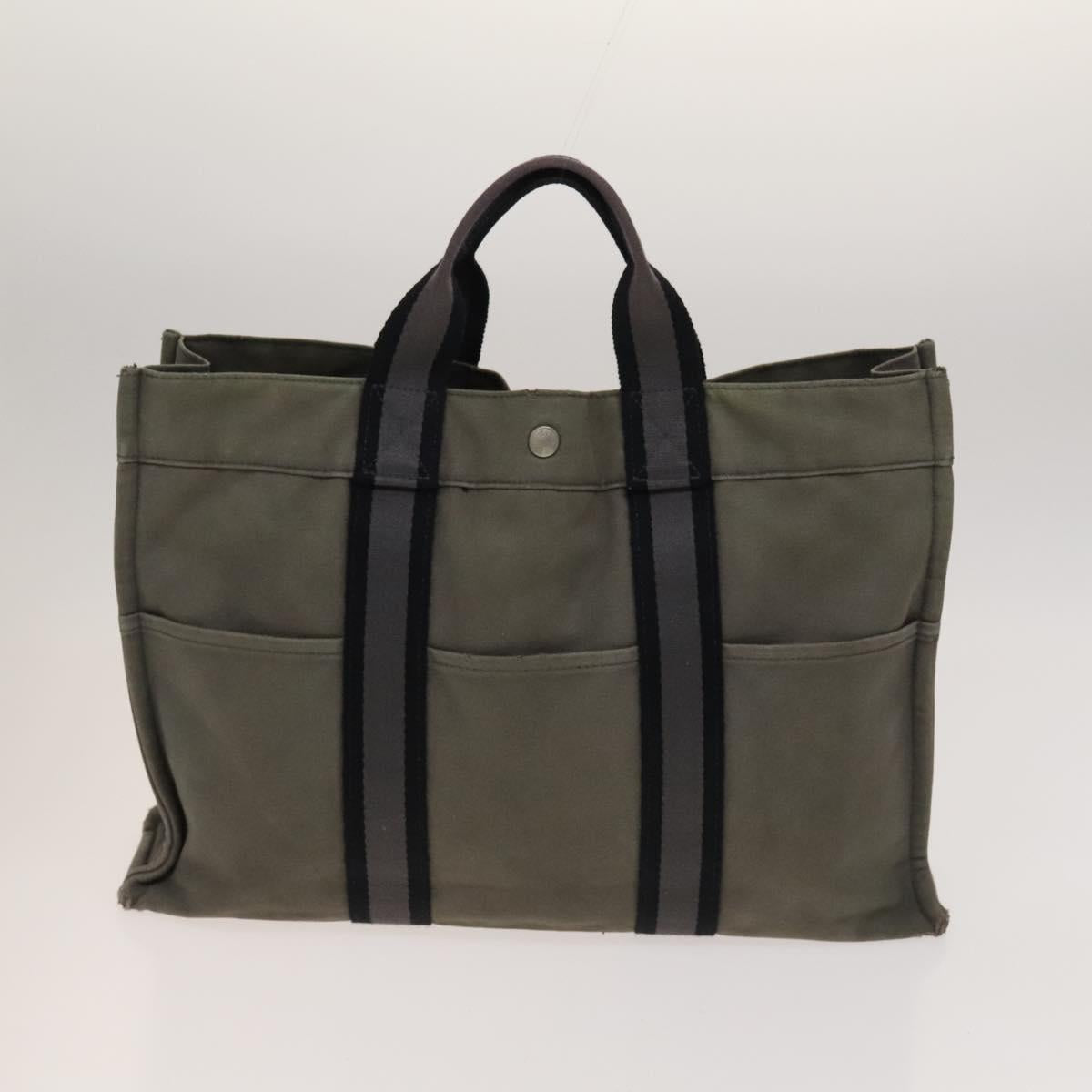 HERMES Fourre Tout Tote Bag Canvas 5Set Black Gray Red Auth ki5556