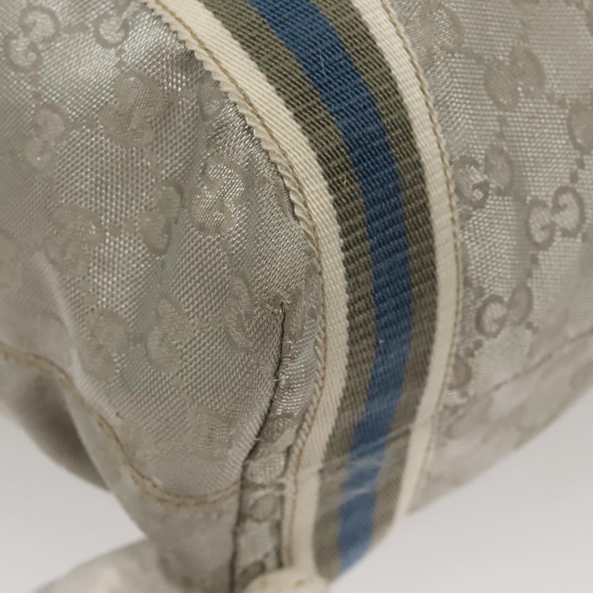GUCCI GG Canvas Sherry Line Tote Bag Silver Blue 189669 Auth ki5579