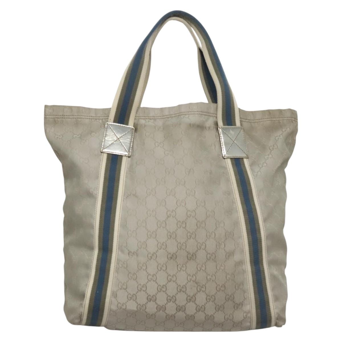GUCCI GG Canvas Sherry Line Tote Bag Silver Blue 189669 Auth ki5579