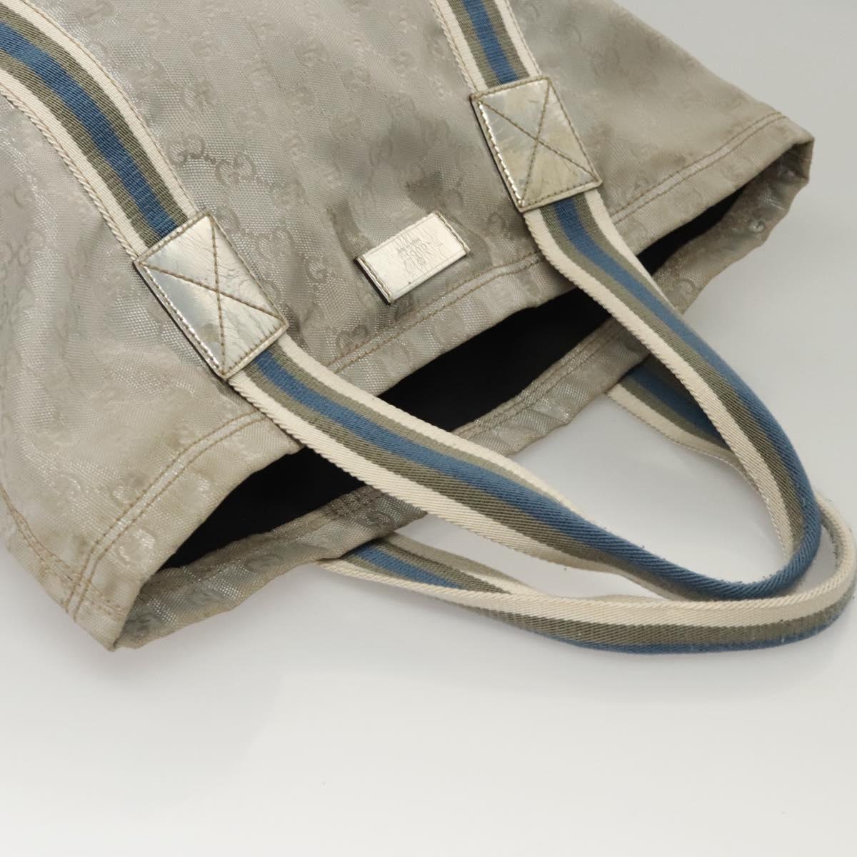 GUCCI GG Canvas Sherry Line Tote Bag Silver Blue 189669 Auth ki5579