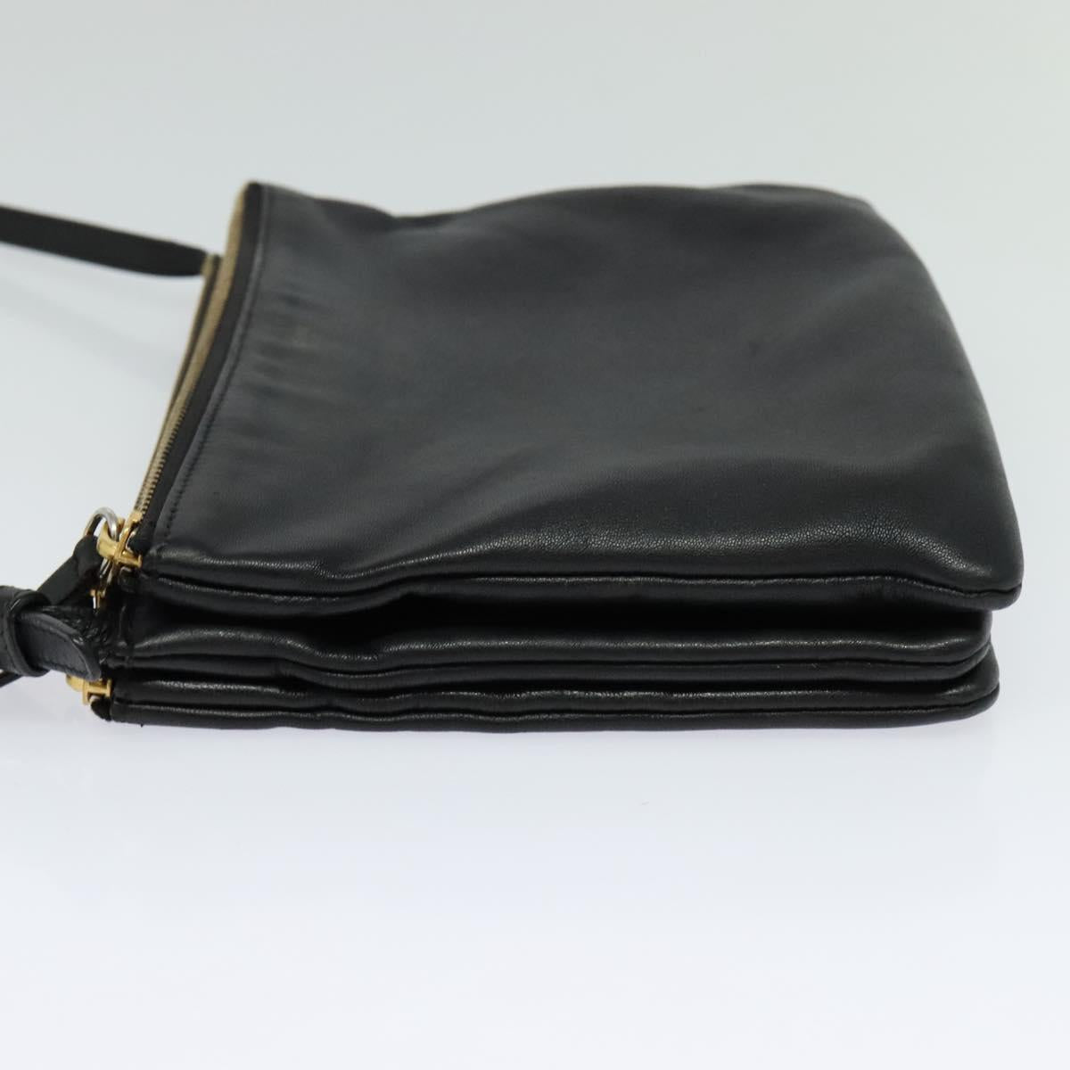 CELINE Trio bag Shoulder Bag Leather Black Gold Auth ki5590