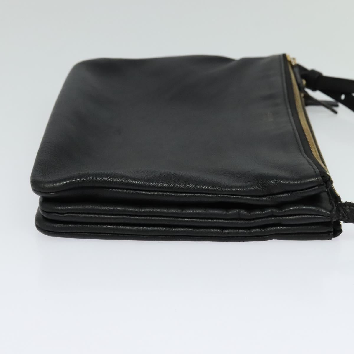 CELINE Trio bag Shoulder Bag Leather Black Gold Auth ki5590