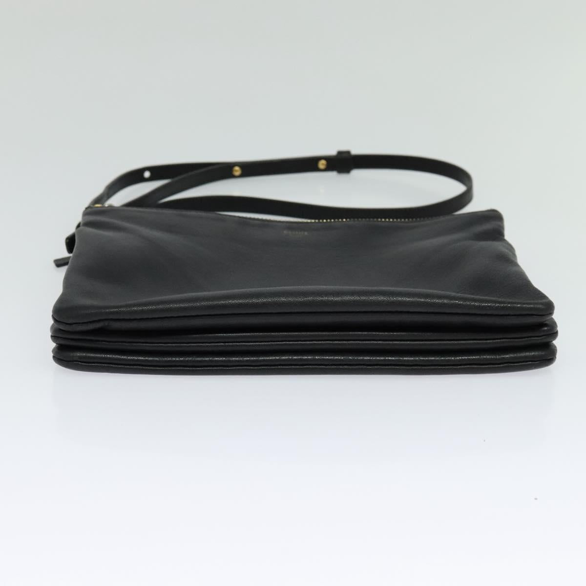 CELINE Trio bag Shoulder Bag Leather Black Gold Auth ki5590