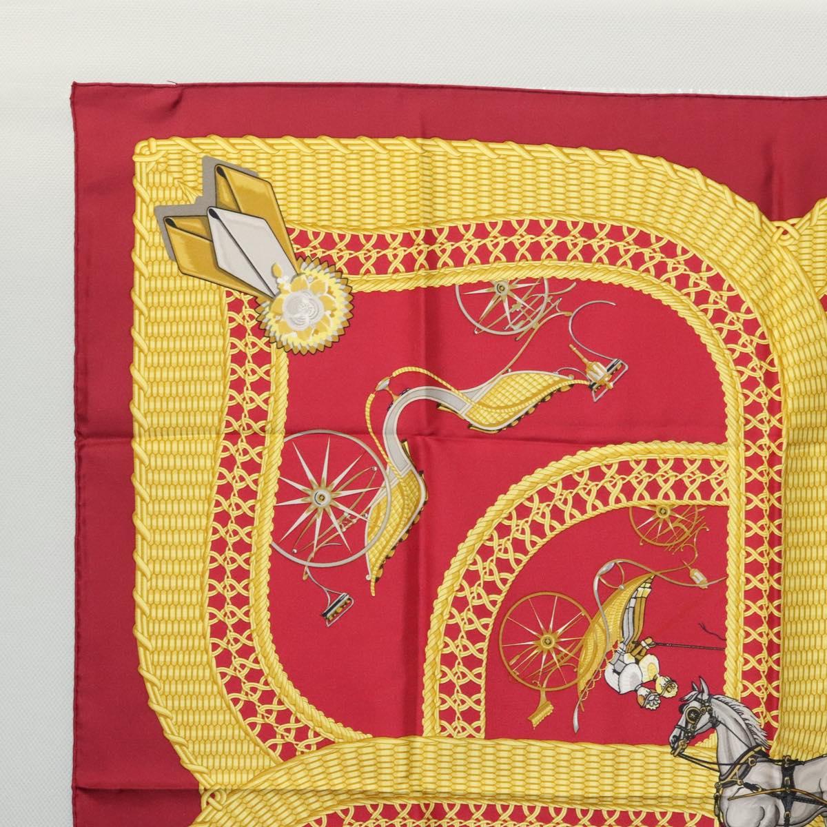 HERMES Carre 90 Scarf VIOTURES PANIERS Silk Red Yellow Auth ki5595
